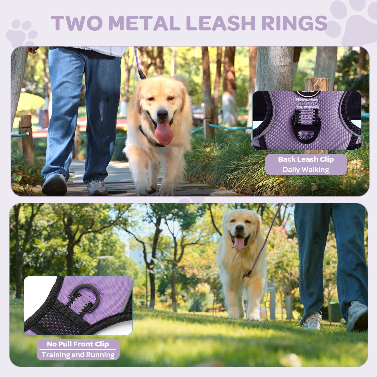 Detalle de FURRYFECTION Dog Harness – No Pull, Reflective Oxford with Padded Handle (Size L, Light Purple)