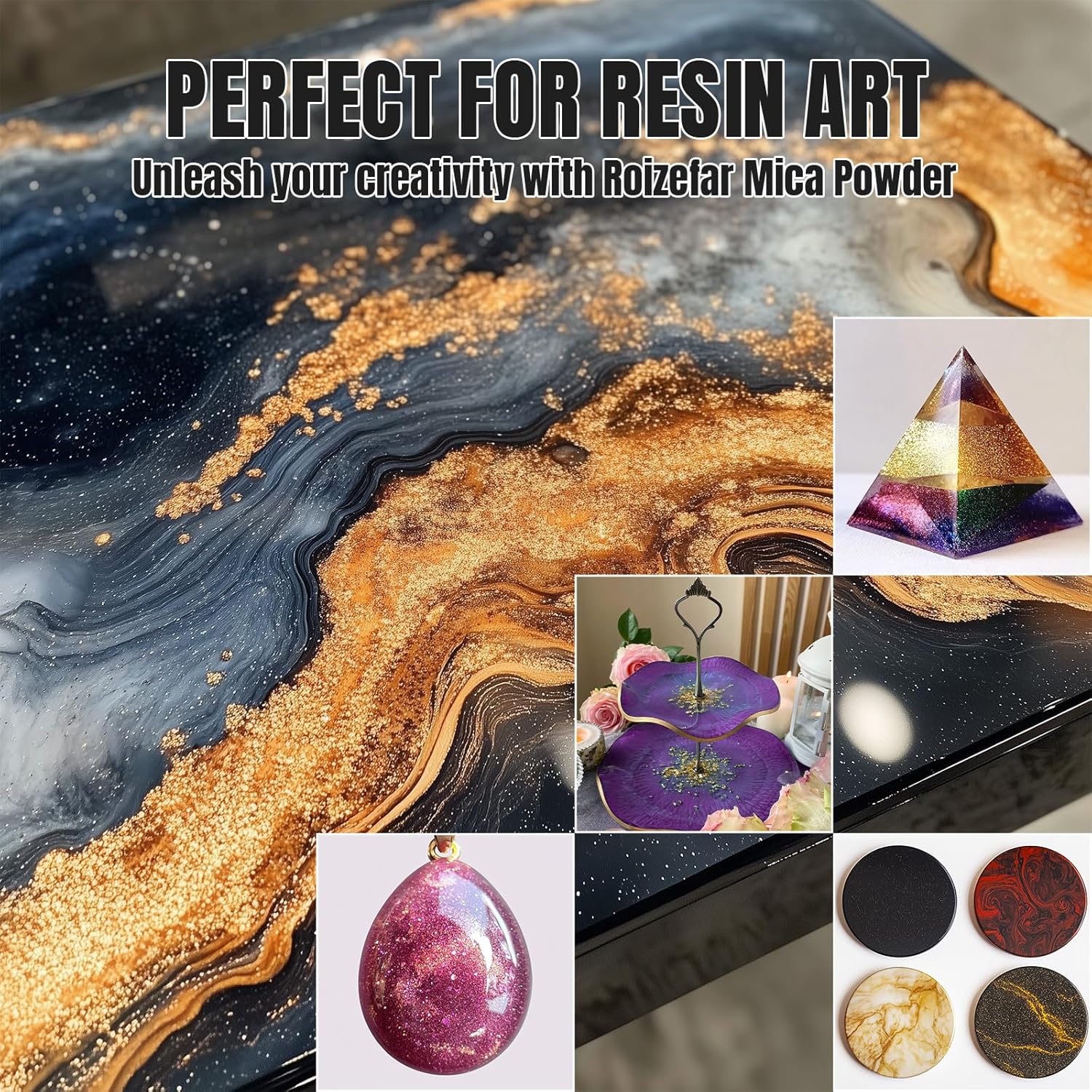Thumbnail 5 de Roizefar Mica Powder (54 colours x 5 g) Pearlescent epoxy resin pigment powder for DIY projects