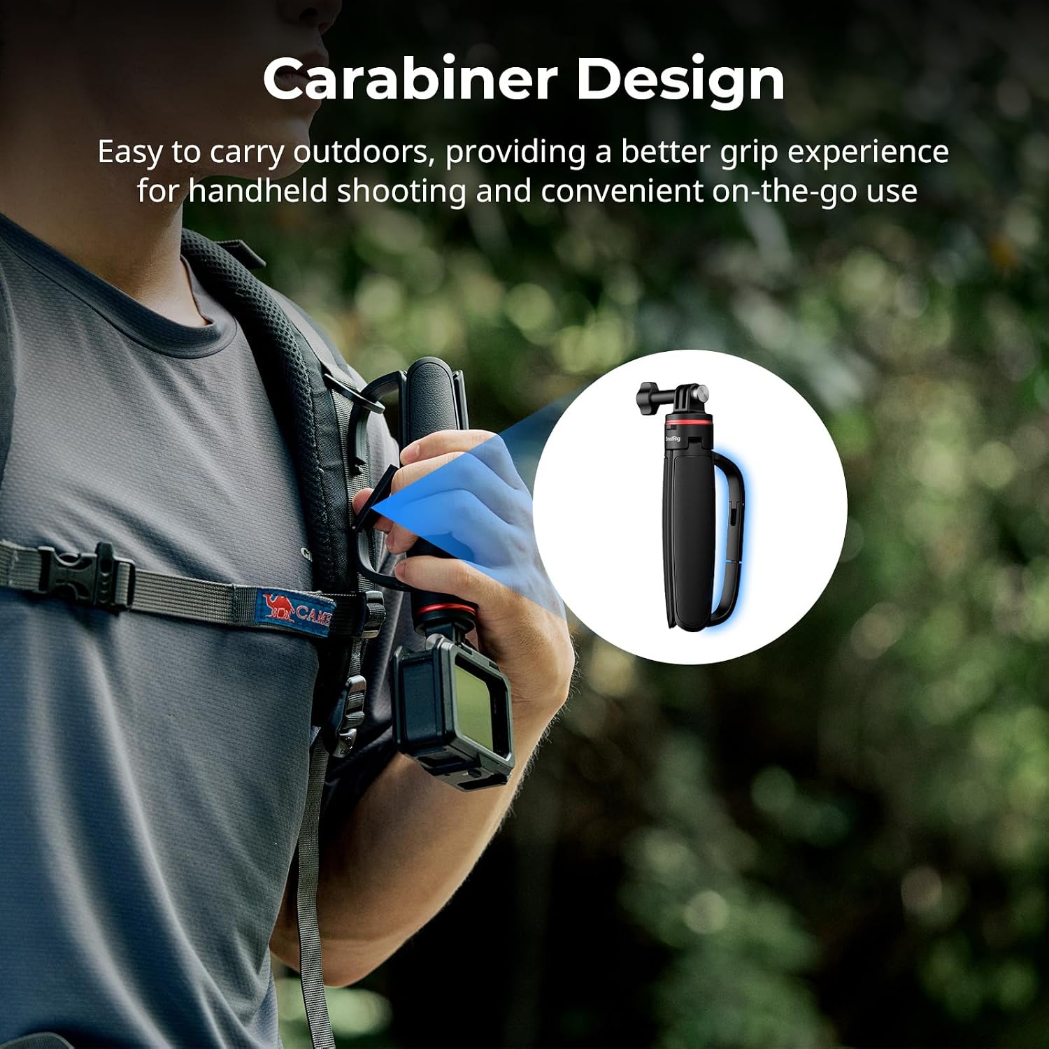Detalle de SMALLRIG tragbares Mini-Tischstativ im Karabiner-Design (Action-Cam 5568) mit 180°-Adapter