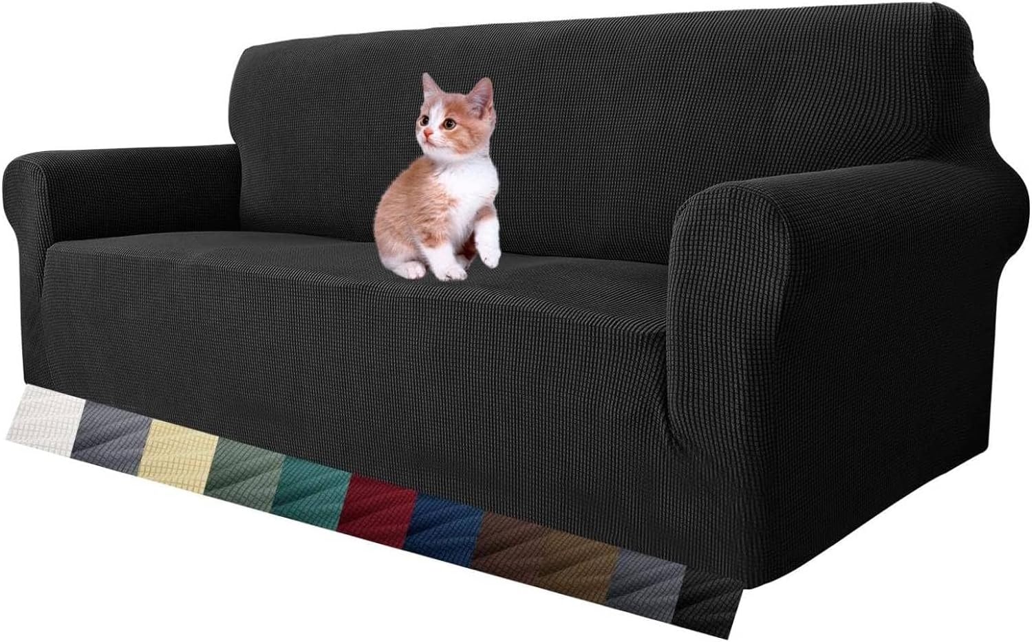Detalle de MAXIJIN Housse de canapé Extensible pour canapé 3 Places – Jacquard Noir, protection chien et déménagement sans plis