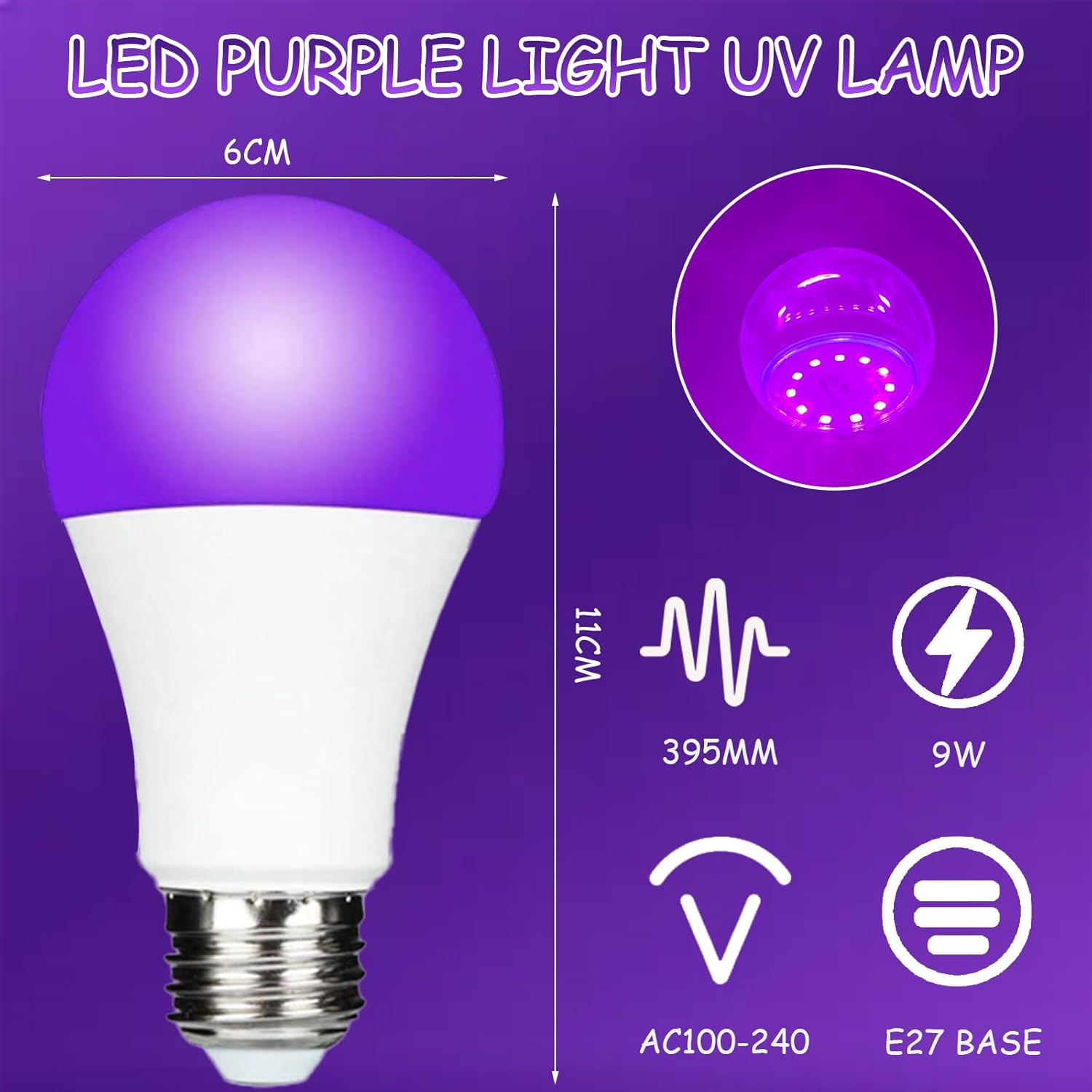 Detalle de LIAISIMI UV Schwarzlichtlampe E27 10 W