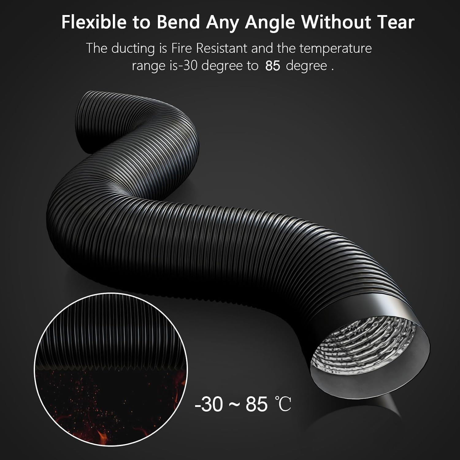 Thumbnail 3 de Aygrochy Schwarz PVC Abluftschlauch 150 mm, 3 m – Lüftungsschlauch für Abluftsysteme (Abluft, Trockner, Mobile Klimaanlage)