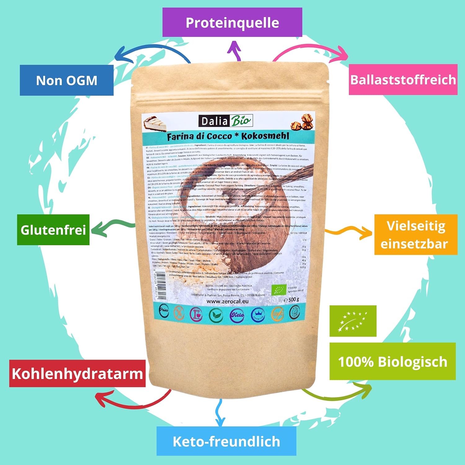 Thumbnail 2 de Dalia Bio Kokosmehl 500 g – glutenfrei, ballaststoffreich, vegan für Backen & Keto-Rezepte