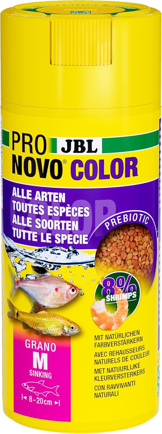 JBL PRONOVO COLOR GRANO CLICK – Farbfutter-Granulat für 8–20 cm Aquarienfische (Größe M, 250 ml)