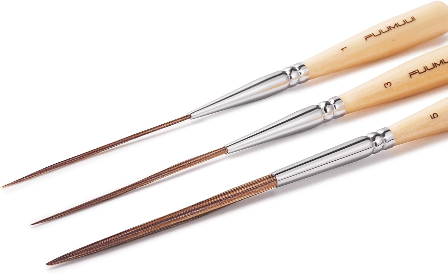 Detalle de Fuumuui 3PCS Long Liner Brush – Natural Ox Hair, UK Design Patent, for Watercolour to Acrylics