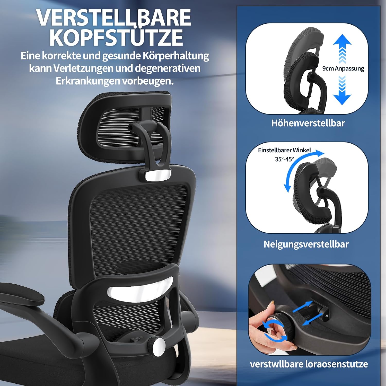 Thumbnail 3 de TRALT Bürostuhl Ergonomie Lordosenstütze 150 kg