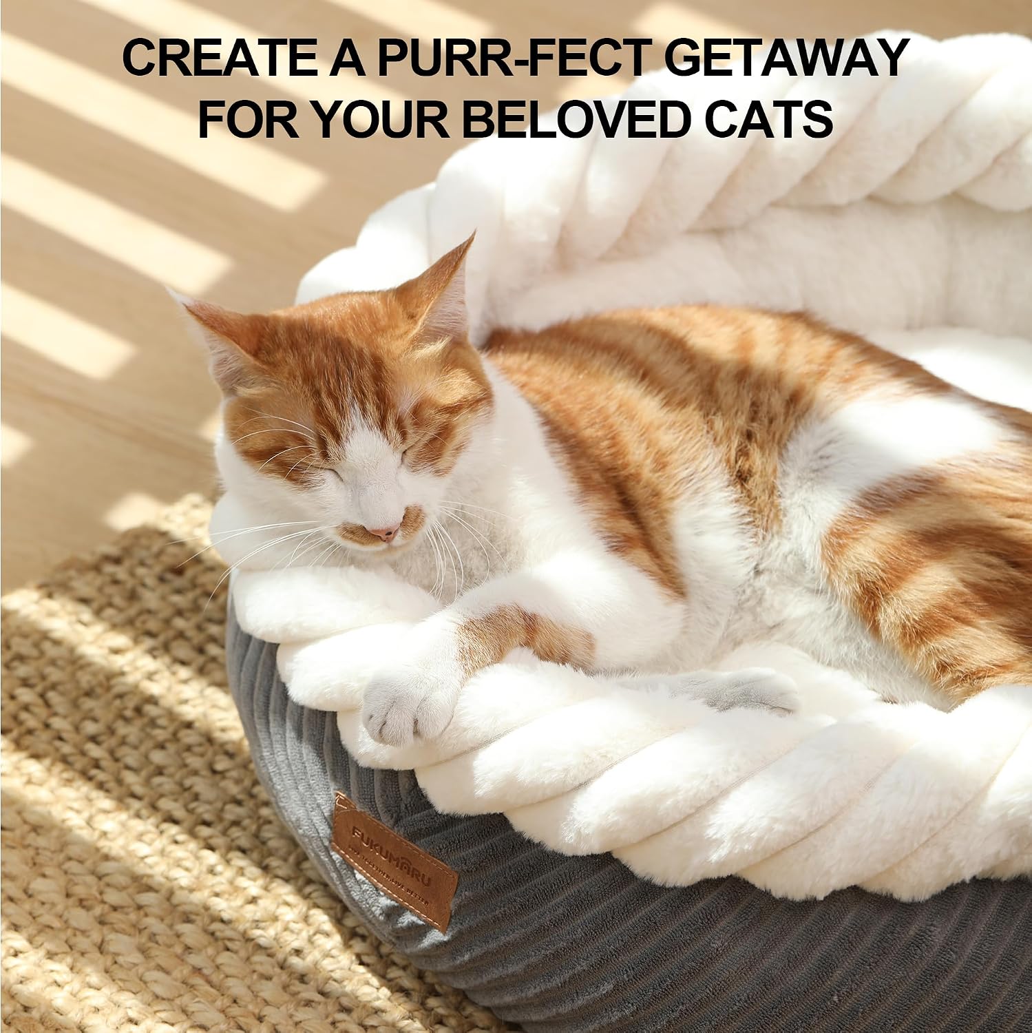 Detalle de FUKUMARU Washable Round Cat Bed with Anti-Slip Bottom, 53 cm – Grey