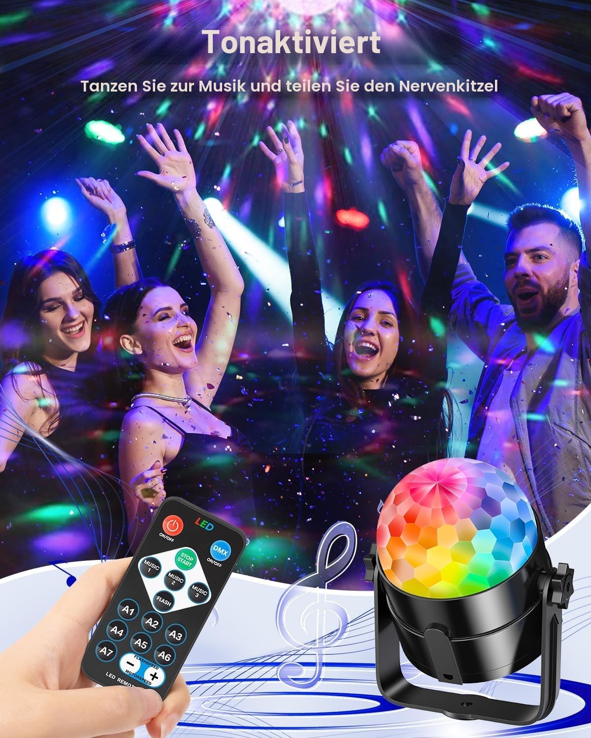 Detalle de RIYO Discokugel 360° Rotierende LED-Disco Licht-Partylicht mit Fernbedienung (2er-Pack)