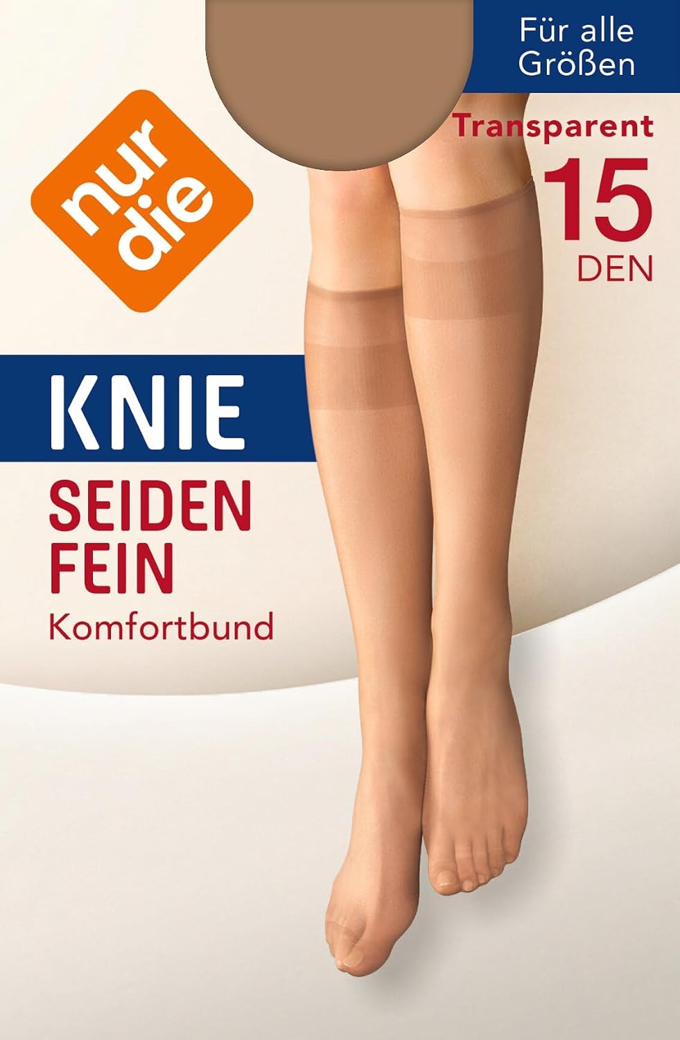 Detalle de Nur Die 5er Pack Knie-Feinstrümpfe Seidenfein 15 DEN transparent (Nylon) – breiter Komfortbund