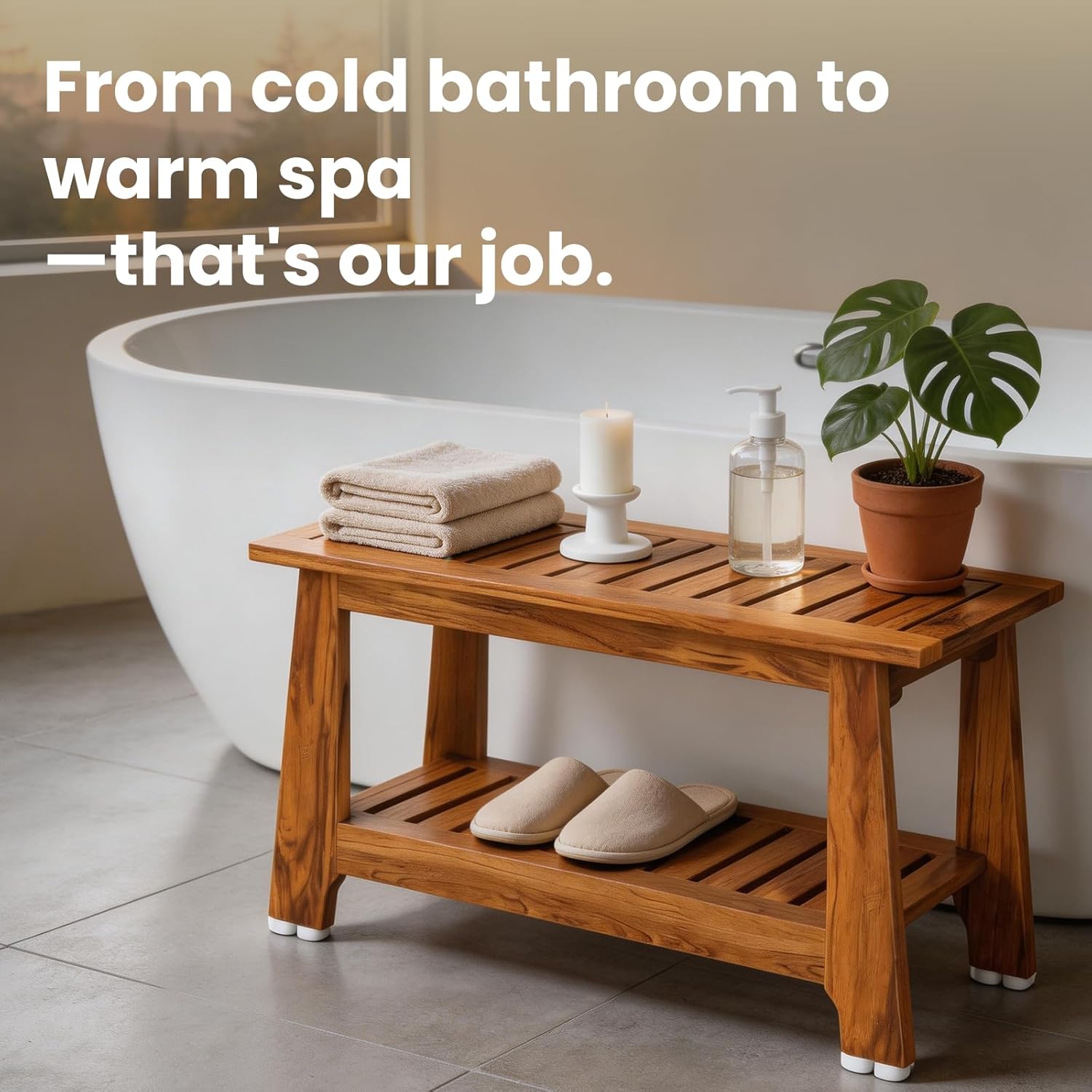 Thumbnail 2 de NNN 30" Commercial Teak Shower Bench with 8 Non-Slip Feet — Rock-Solid Stability for Seniors
