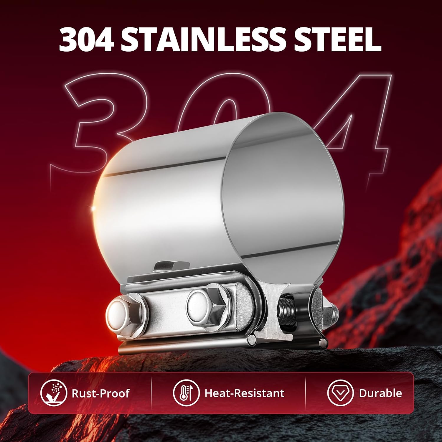 Detalle 2 de EVIL ENERGY 2.5 Inch Exhaust Clamp (2 1/2" Butt Joint Band Clamp Sleeve) Stainless Steel, 4-Pack