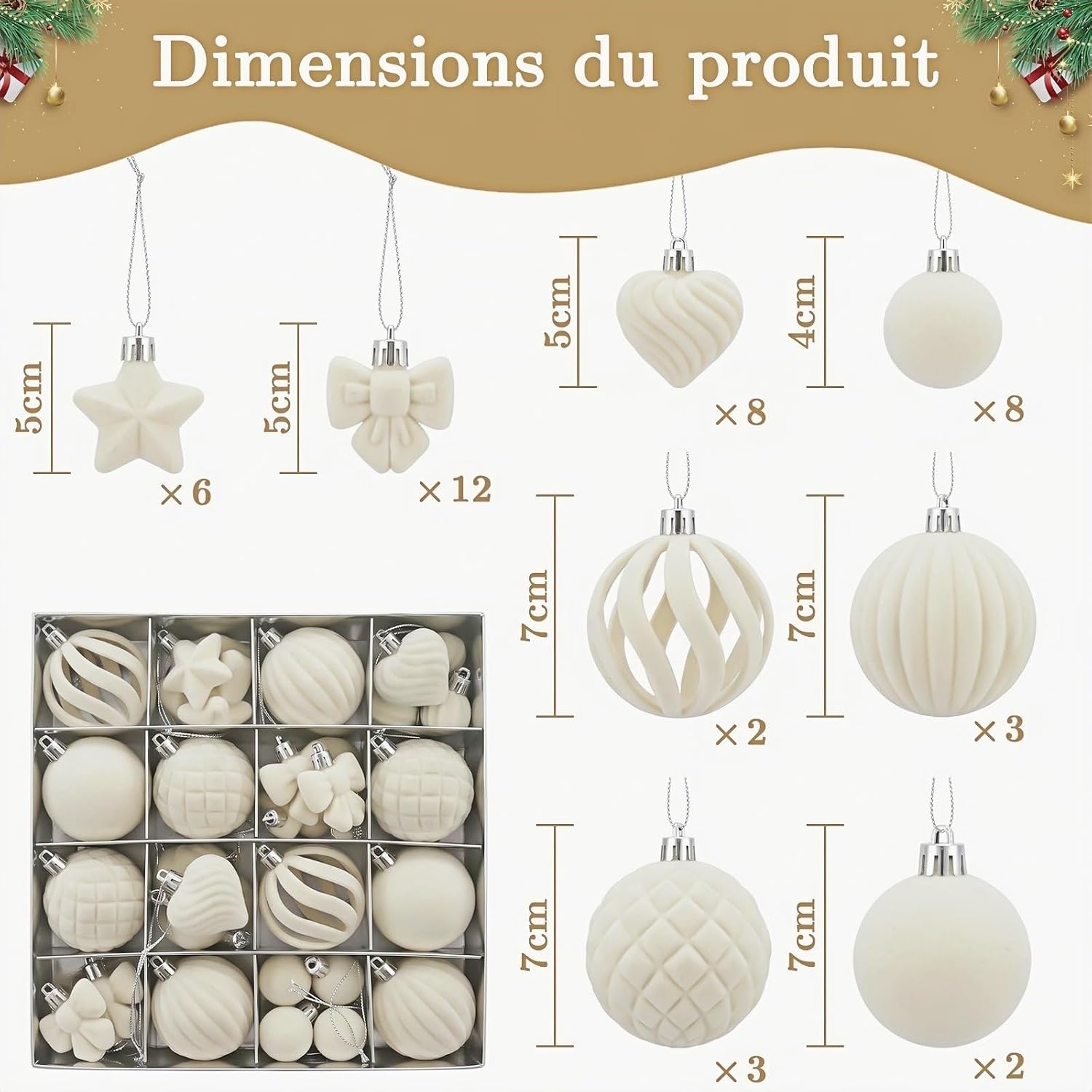 Detalle 1 de Ruilpptup SDQ-001-MB kerstversiering van fluweel, 44 stuks in verschillende vormen