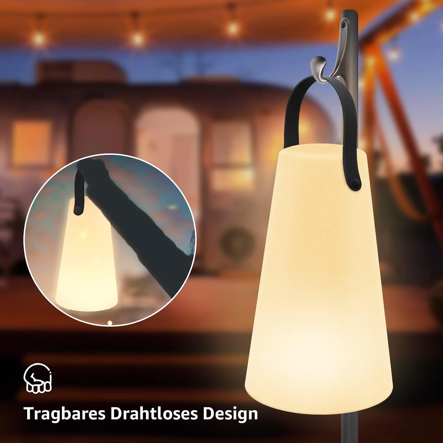 Detalle 2 de GGII LED Akku Tischlampe Outdoor – kabellos, dimmbar, 8 Farben, USB-C aufladbar, IP44