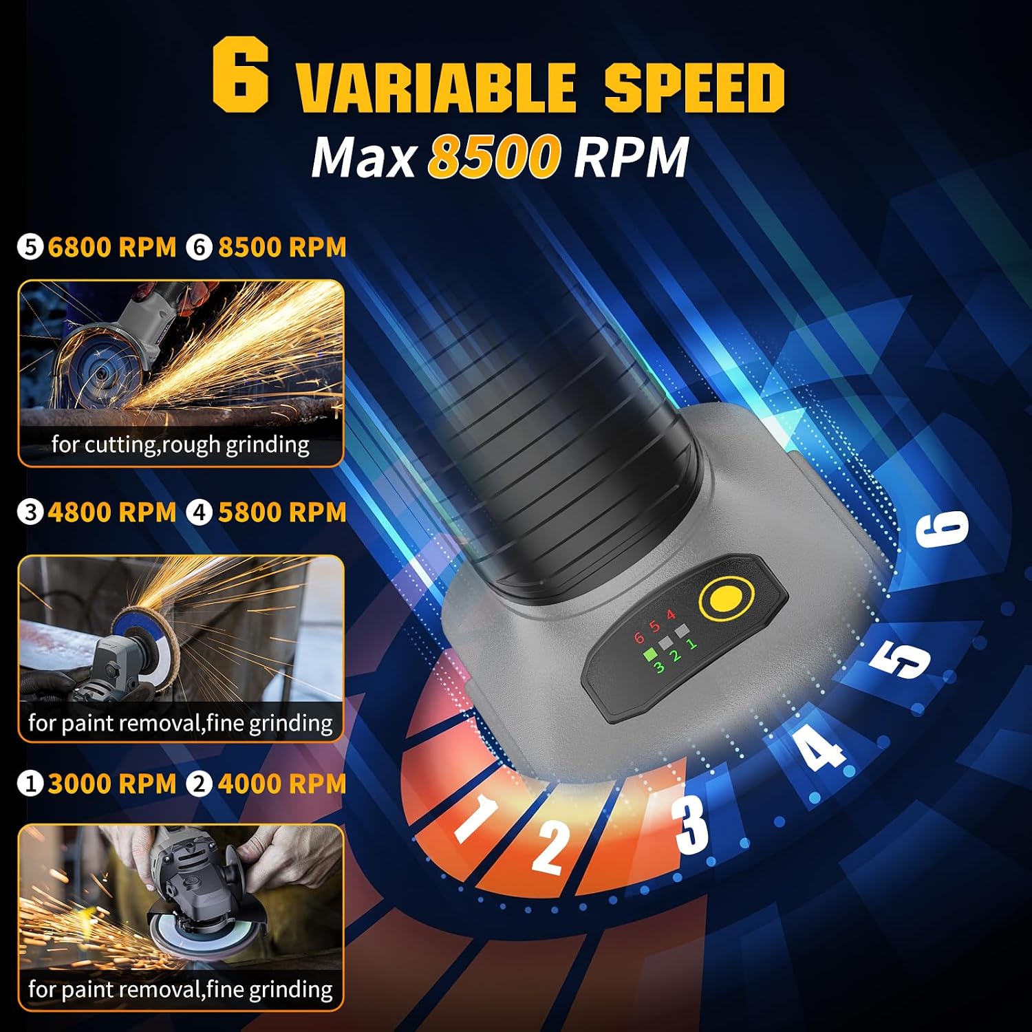 Thumbnail 3 de VERVEWAVE 30-US-WT8633-03 Cordless Angle Grinder, 4-1/2-Inch, Brushless, 6-Speed