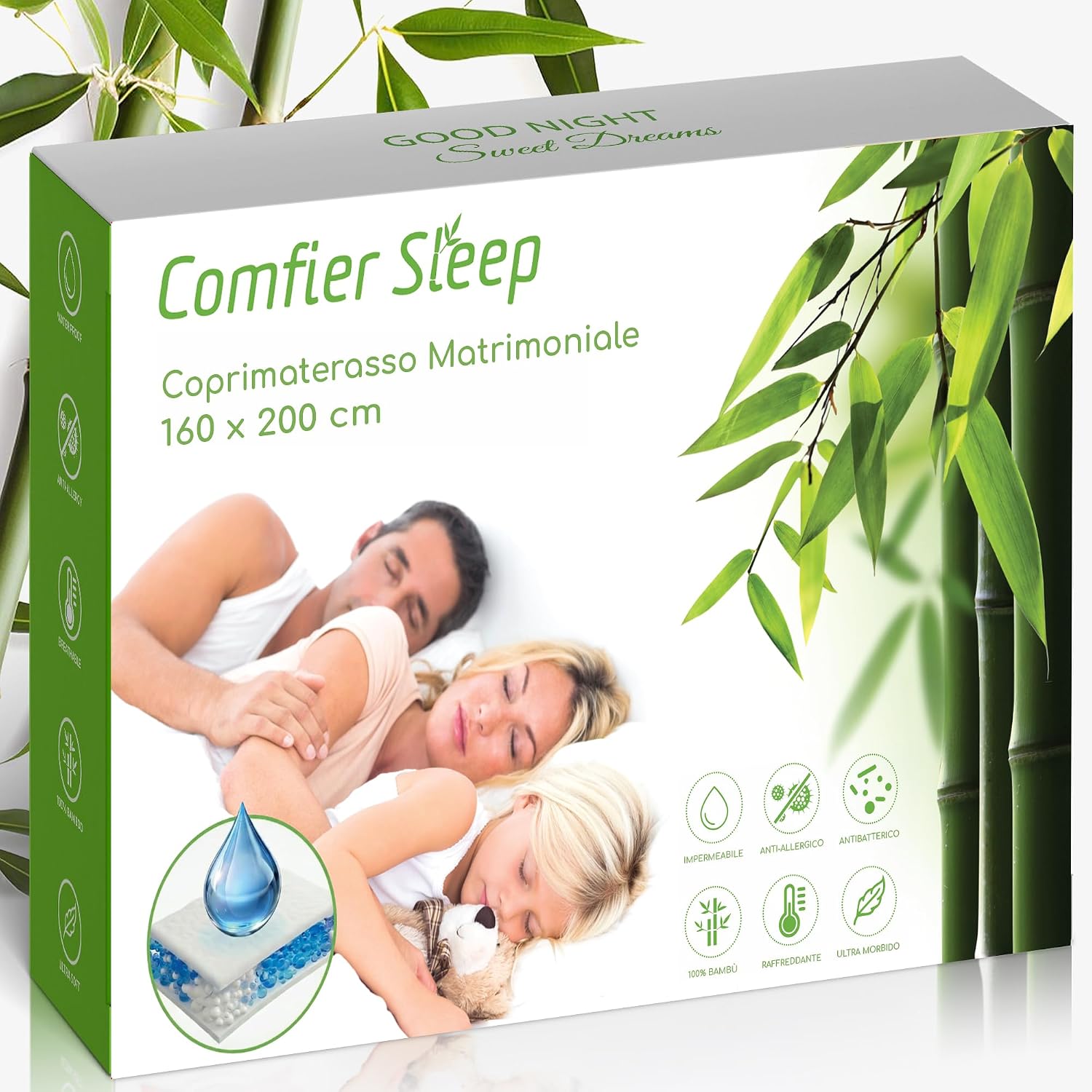 Detalle de Coprimaterasso Antiacaro 160x200 cm – Comfier Sleep, 100% Bambù, impermeabile e ipoallergenico