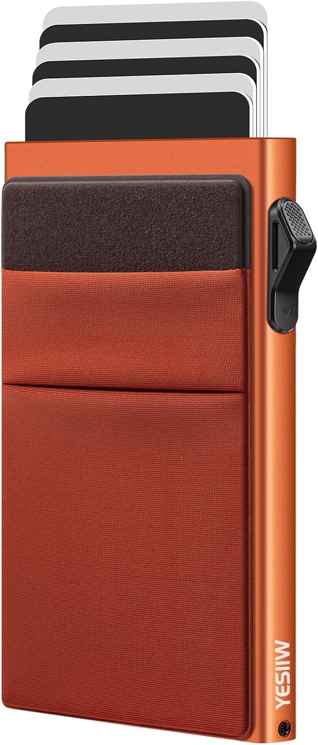 Detalle de YESIIW minimalistische RFID-Schutz-Brieftasche Pop-up Geldbörse Herren Orange