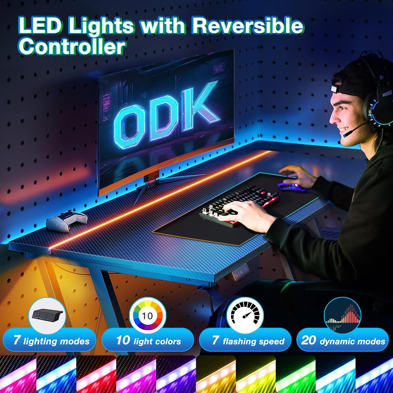 Thumbnail 3 de ODK Gaming Desk LED 100 cm