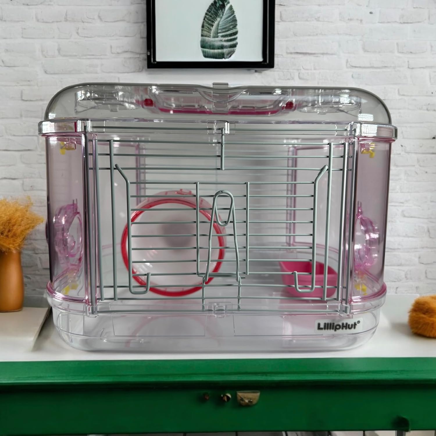 Detalle 2 de LillipHut Hamster Cage – Portable Small Animal Habitat (Pink, Mini)