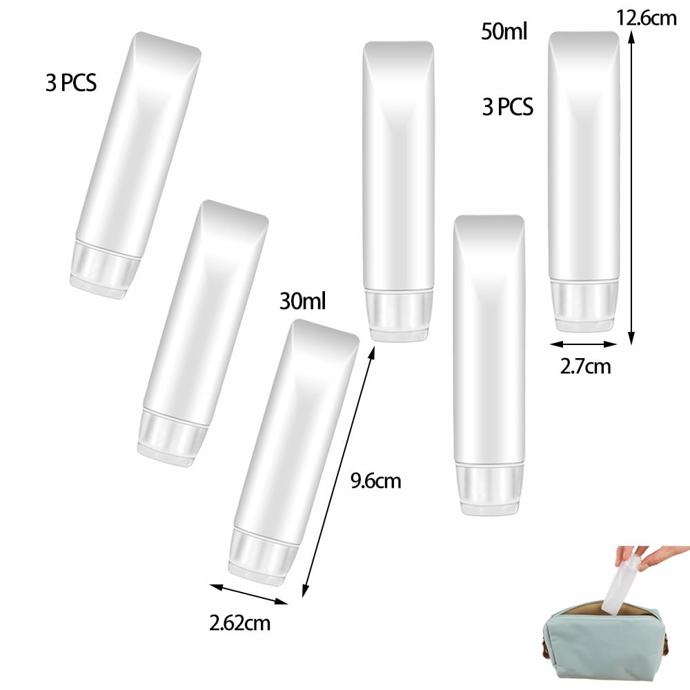 Thumbnail 6 de 6‑teiliges Reiseflaschen-Set aus transparentem Kunststoff (50 ml/30 ml) – nachfüllbar & auslaufsicher
