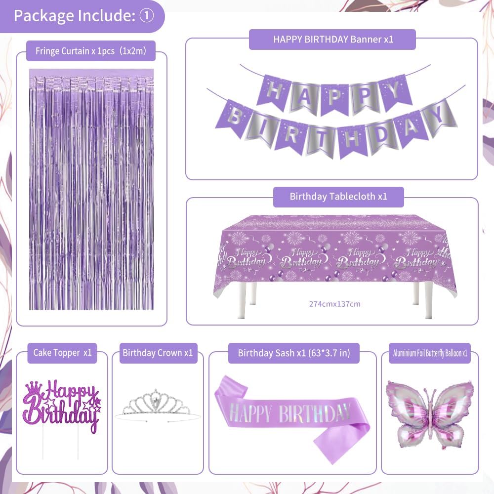 Detalle de Purple Birthday Decorations set