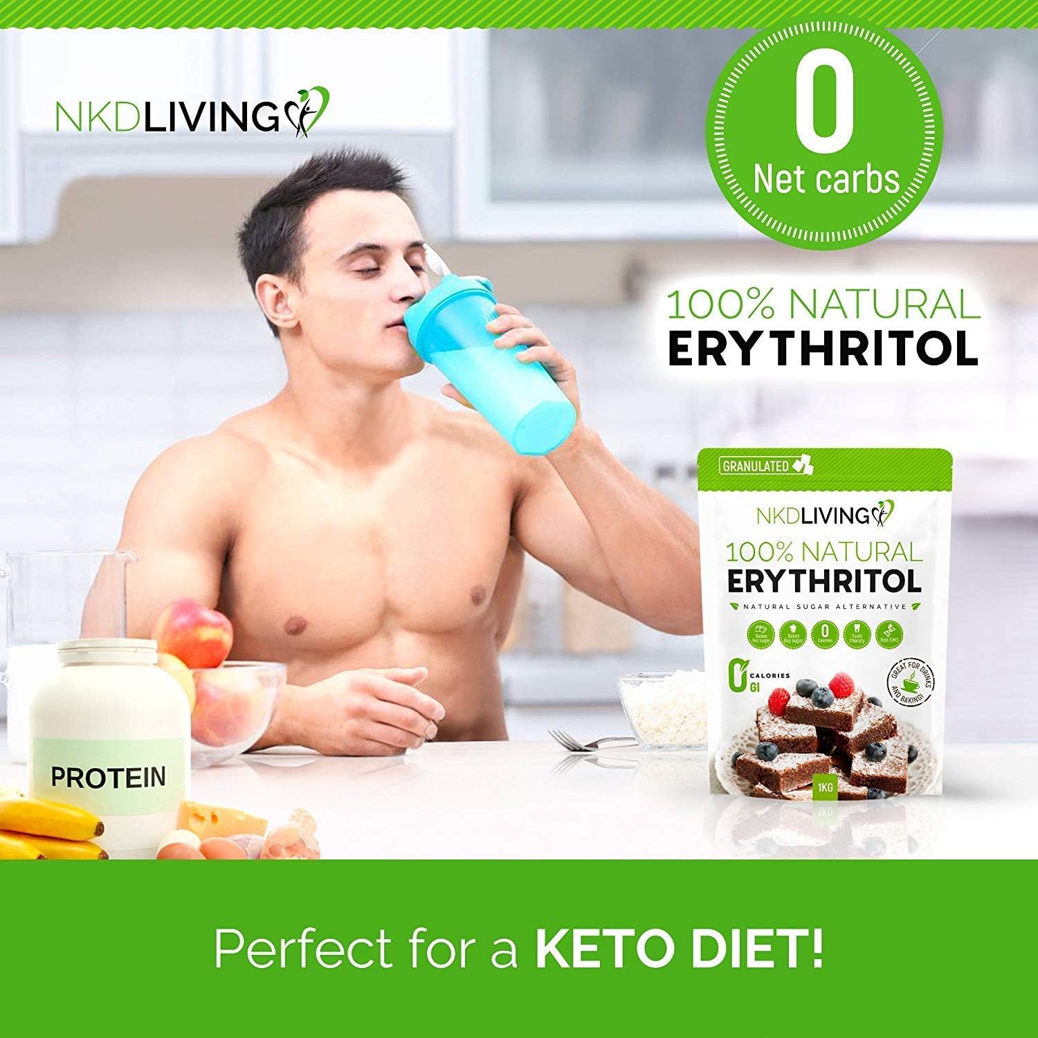 Detalle 2 de 100% Natural Erythritol 1 Kg granulated sugar substitute