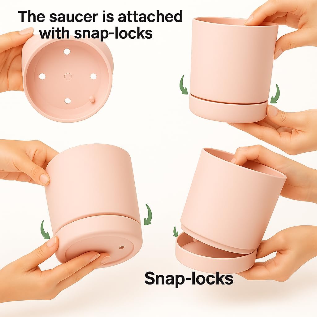 Thumbnail 5 de Home Garden Ornaments Plant Pots Indoor – 15 cm Pink with Drainage & Saucer