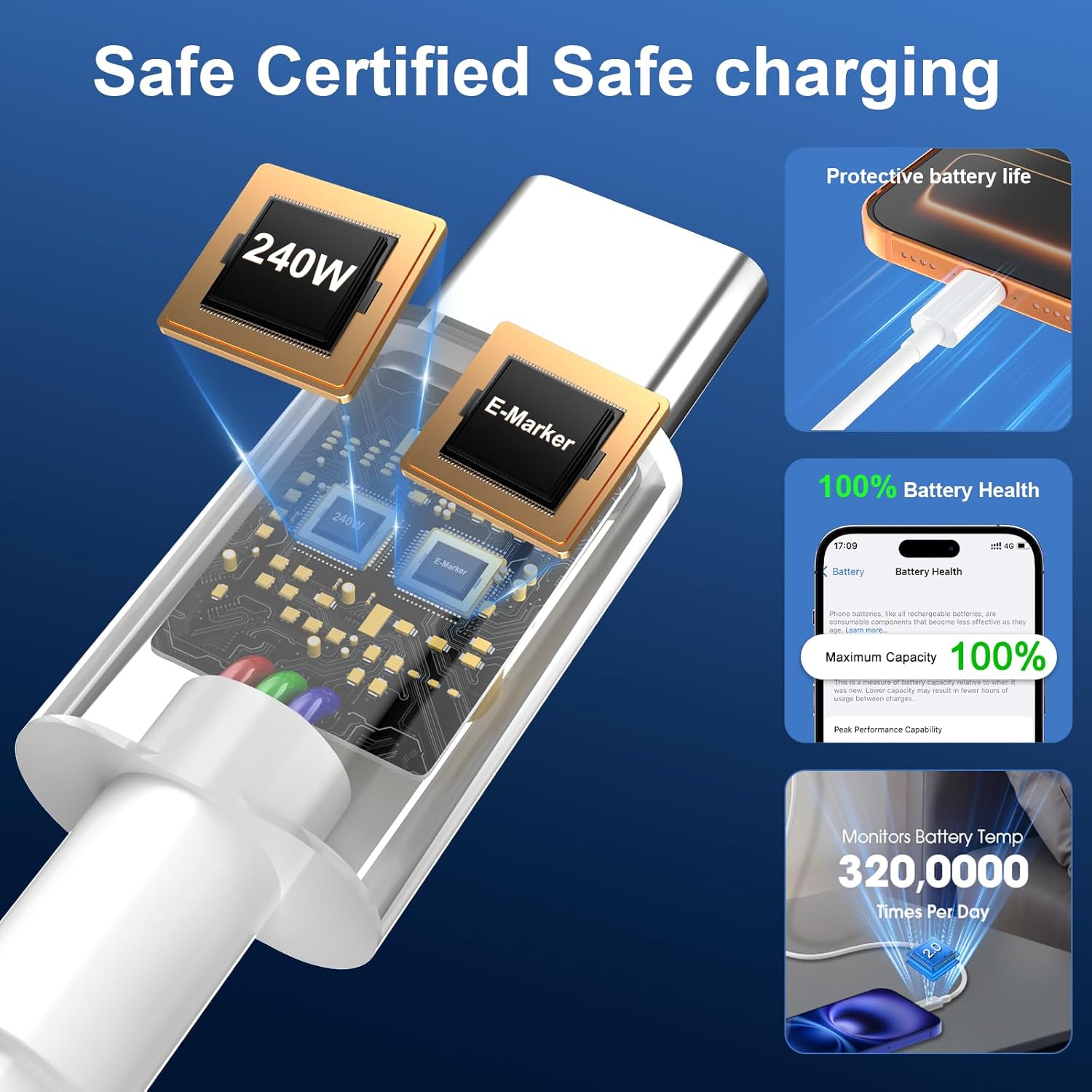 Thumbnail 4 de 240W USB‑C to USB‑C Cable 2 Pack (1m + 2m) for fast USB‑C charging