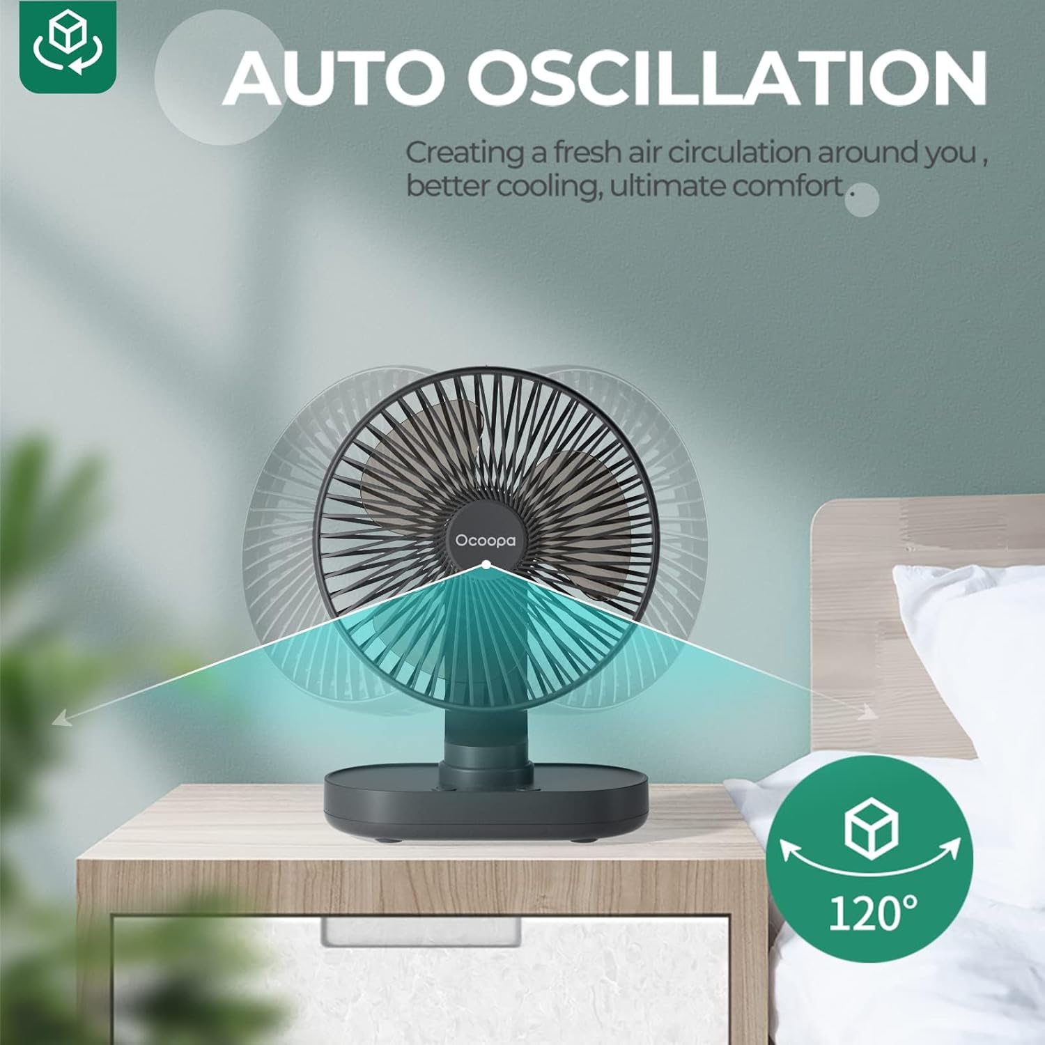 Detalle de OCOOPA Ventilatore da Tavolo USB Silenzioso con Oscillazione e Batteria 4000 mAh