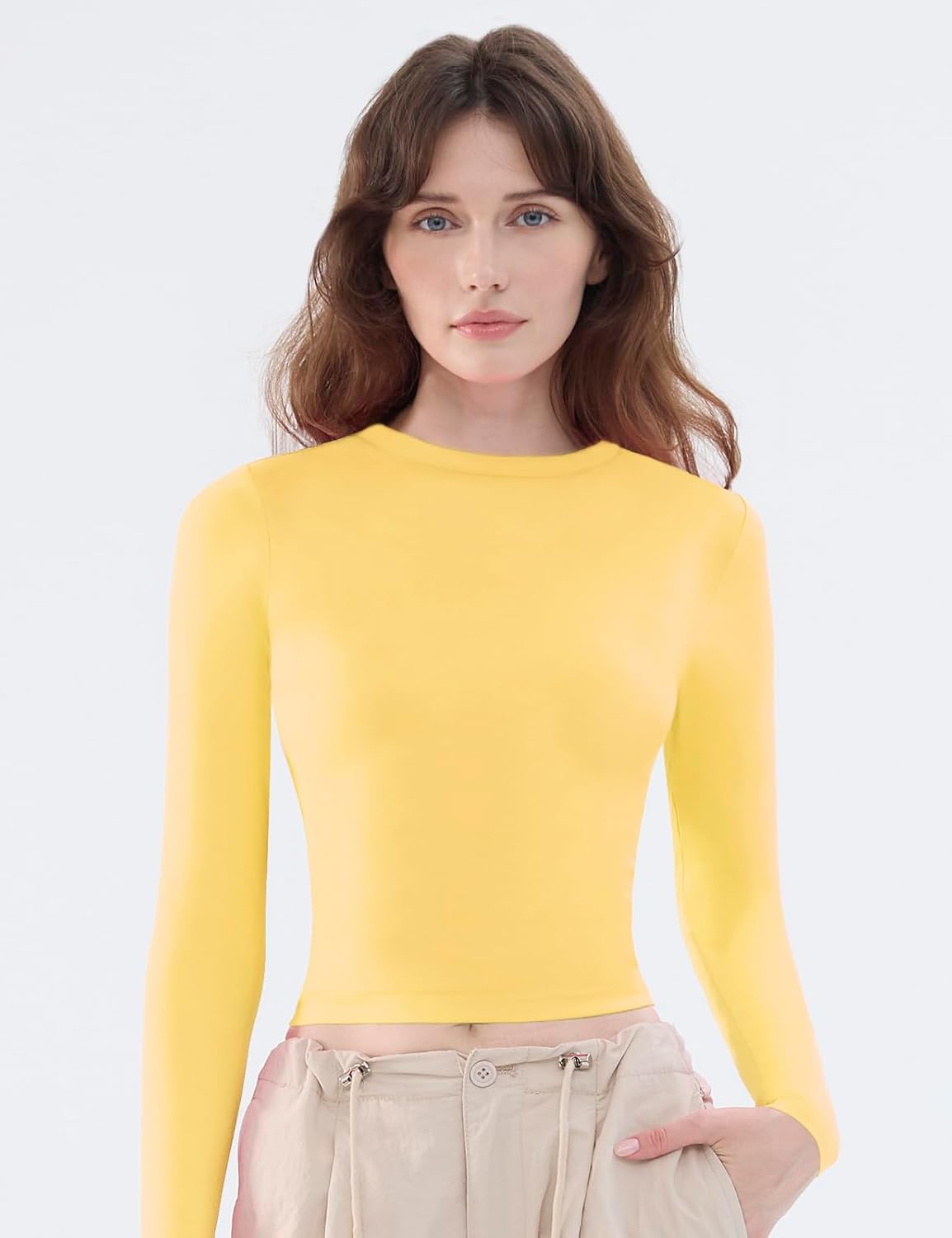 Detalle 1 de ARCFEETORY Women's Long-Sleeve Crew-Neck Top, Soft Stretchy Slim Fit