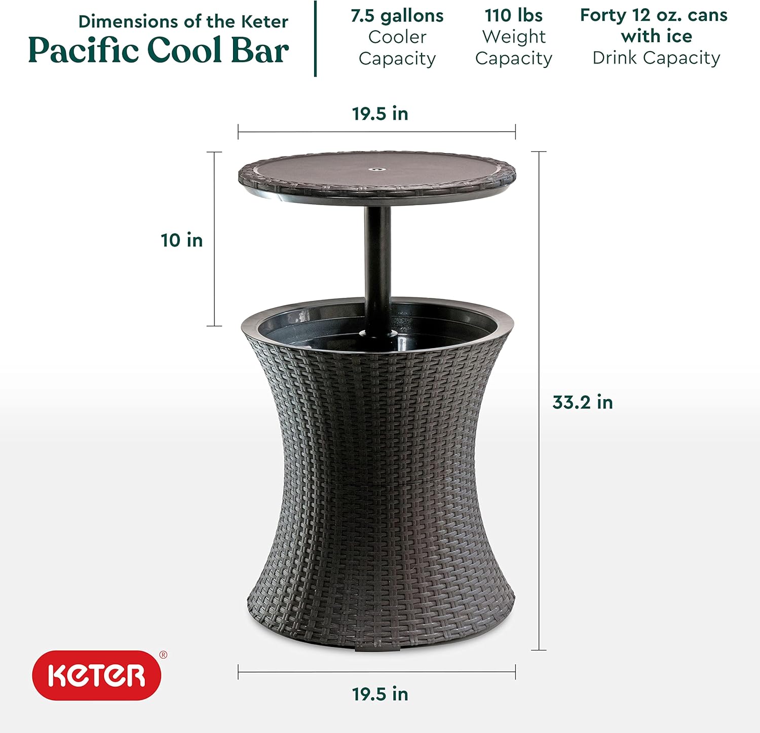 Detalle de Keter Pacific Cool Bar Patio Table, 7.5 Gal