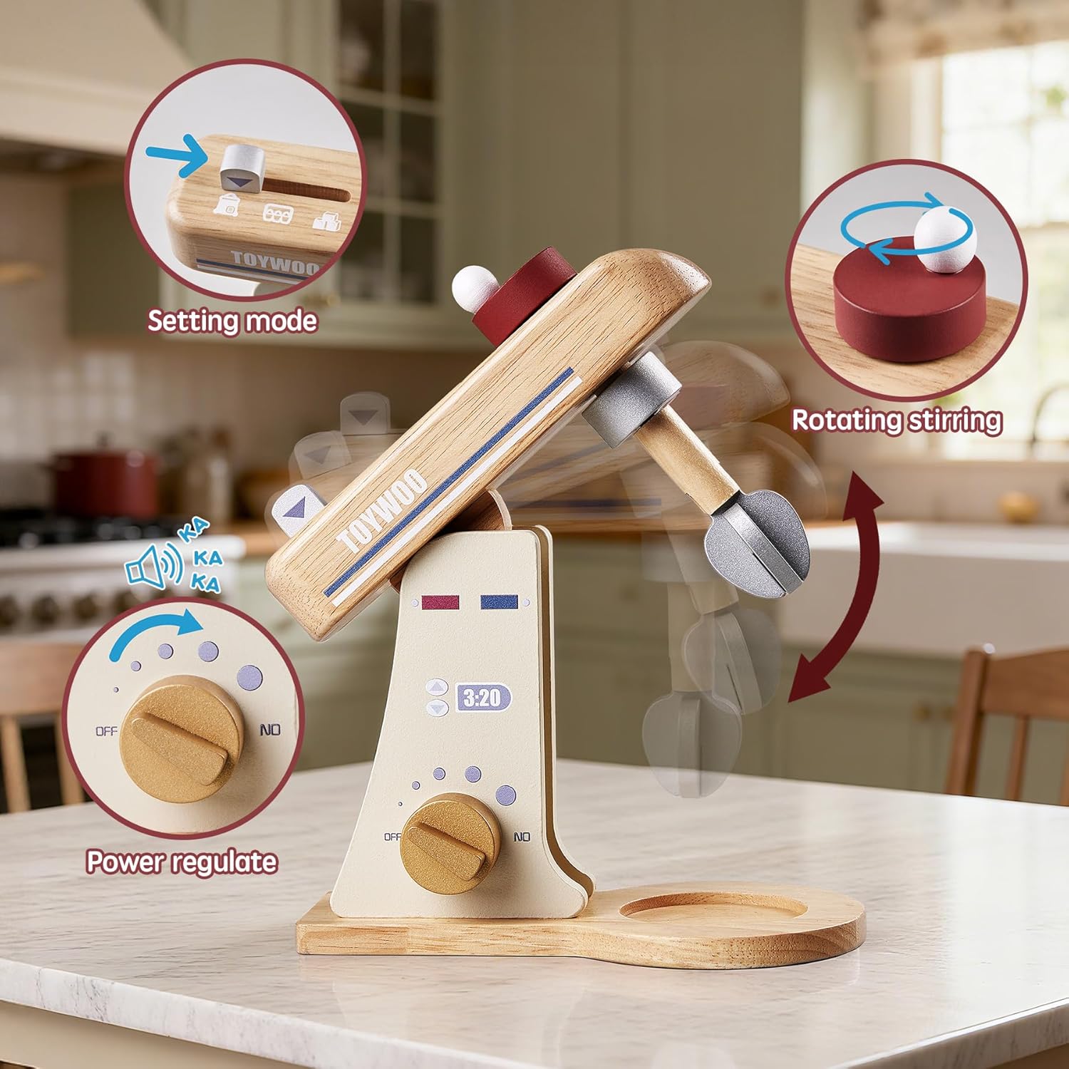 Thumbnail 1 de Toywoo Holzspielmixer für Kinder – Lern-Kochset-Zubehör mit Rührbesen, Rührstäben & Teigwender ab 3 Jahren