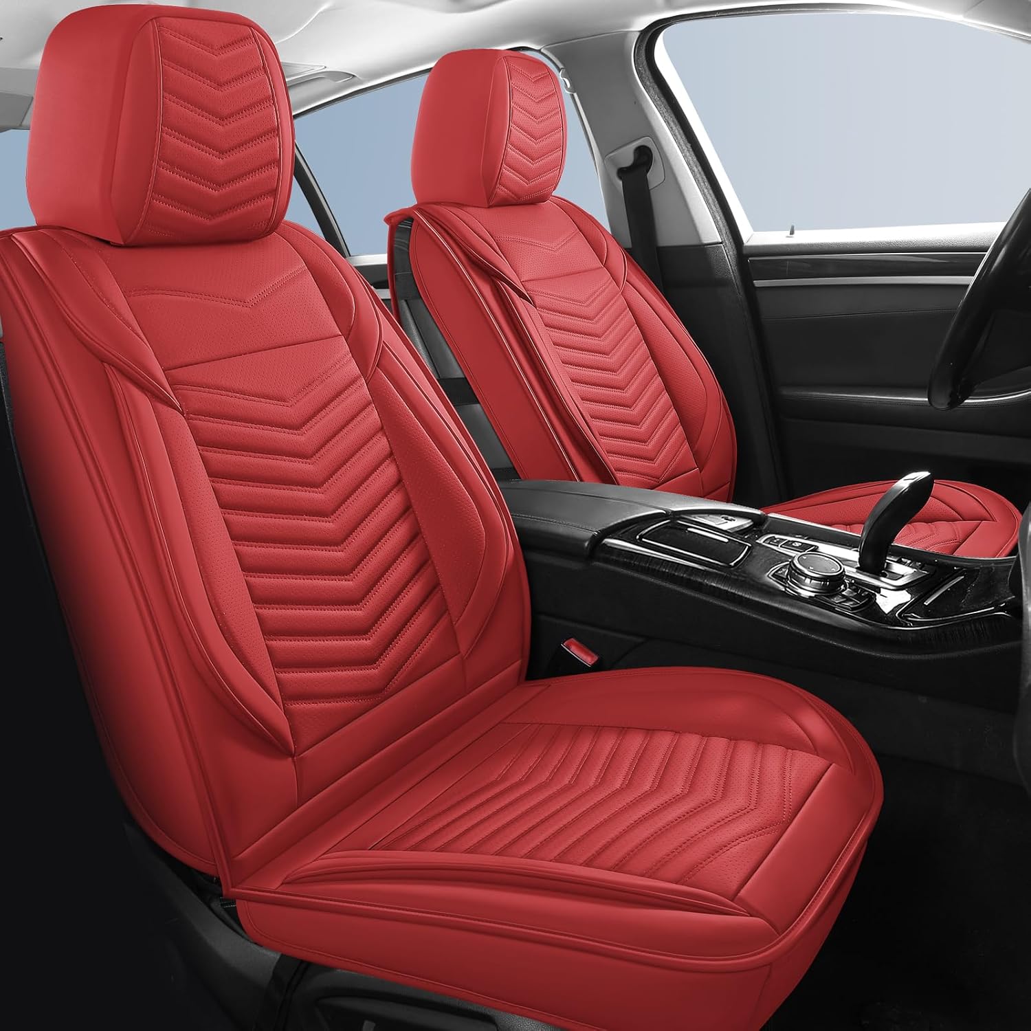 Detalle 2 de HChengkikz Nappa Leather Car Seat Covers Full Set (Red) for 5 Seats