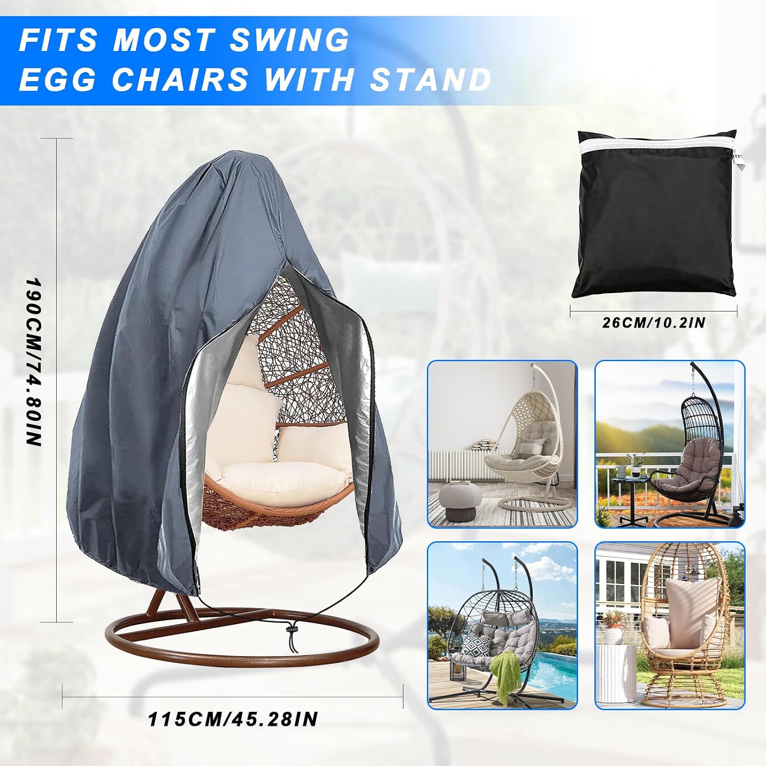 Thumbnail 1 de Emwel 190x115cm Hanging Chair Cover – Egg Swing Chair Cover for Outdoor Use