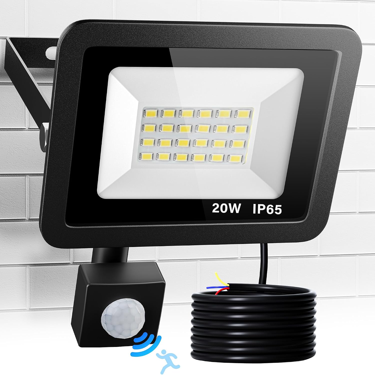 Detalle de LED Strahler mit Bewegungsmelder für außen – 20 W, 2.000 lm, 24 LED, 6.500 K, IP65