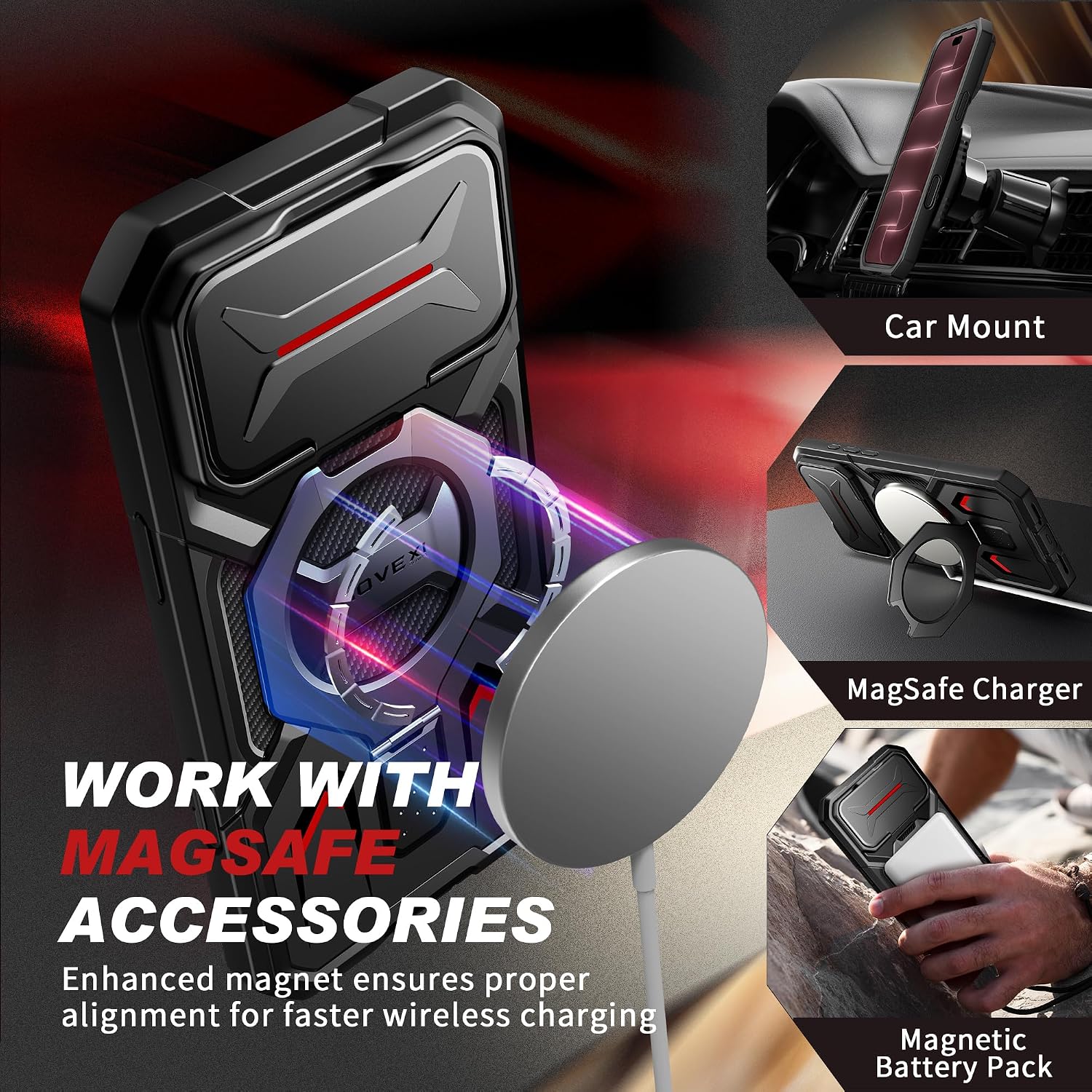 Detalle de TONGATE TON-iPhone 18 Pro Max Phone Case with MagSafe Stand and Belt Clip