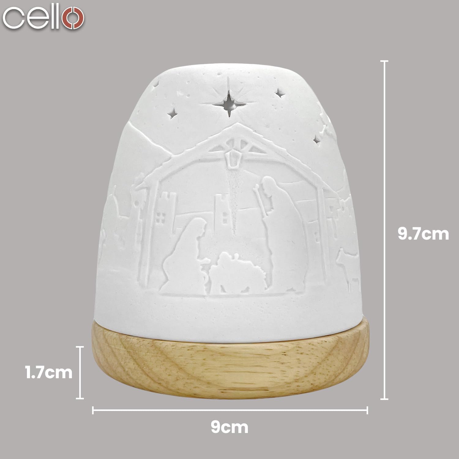 Thumbnail 1 de Cello Porcelain Tall Tealight Holder Dome with 3D nativity projection