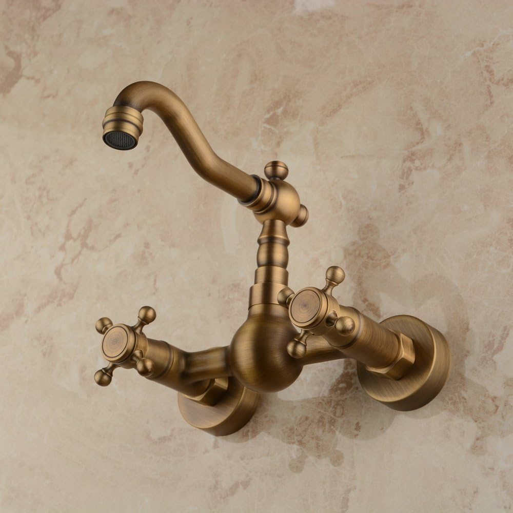 Detalle de Hiendure Messing Wandhalterung Bad/Wasserhahn Hochbogen – antik Messing, 360° Dreh-Auslauf