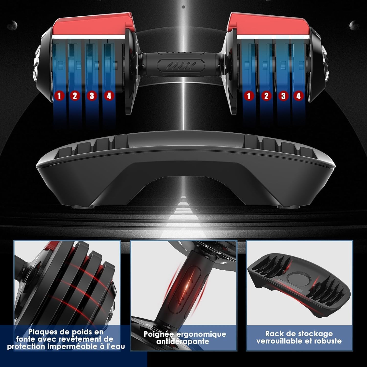 Thumbnail 5 de DH FitLife haltère réglable 1,5 à 18 kg avec base de rangement (set 12 niveaux)