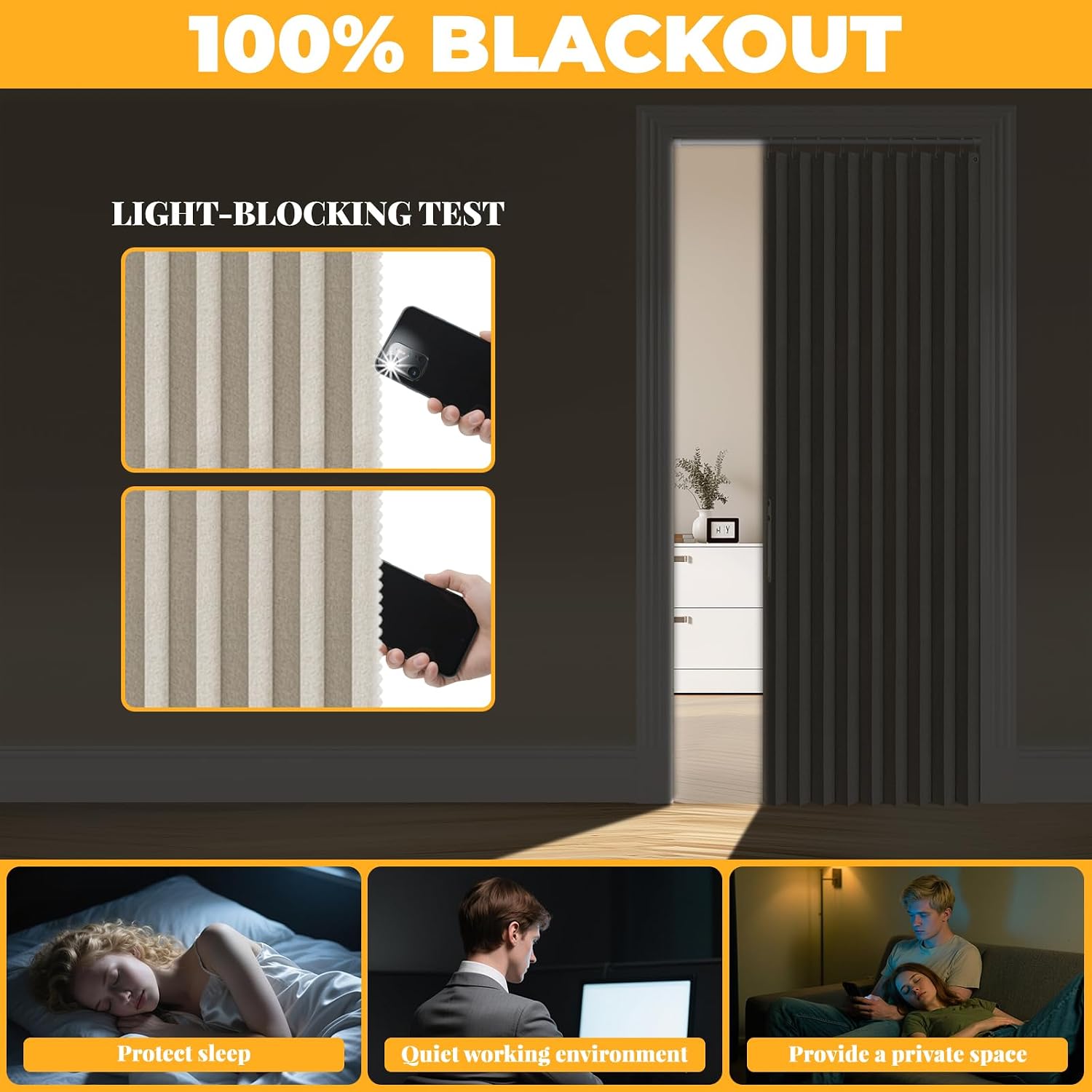 Detalle 2 de AJAZZ 100% Blackout Magnetic Door Curtain (42" W x 78" L, 1 Panel) — Cream White