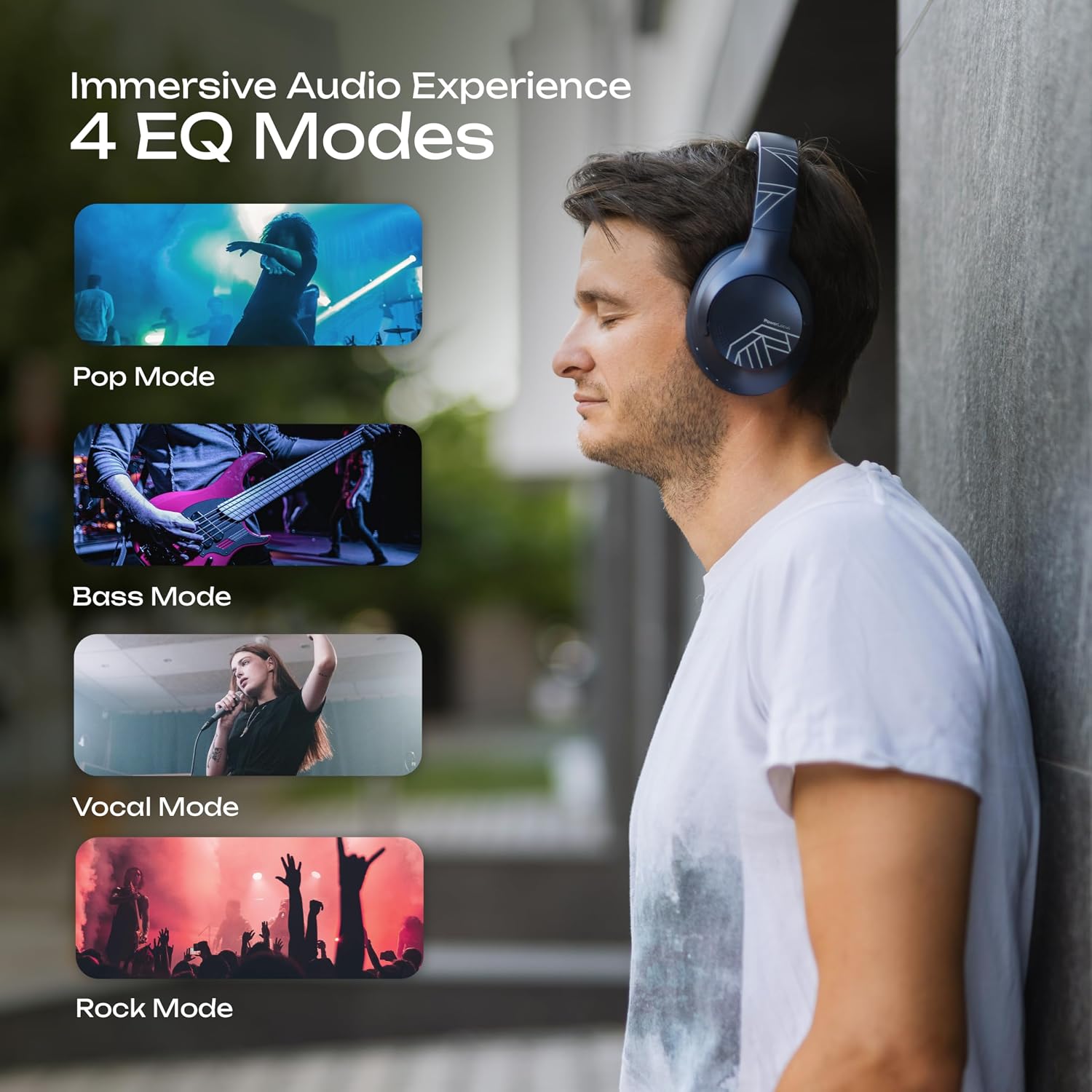 Thumbnail 4 de PowerLocus Bluetooth Headphones Over Ear (Blue) – 50 Hours Playtime, 4 EQ Modes, Foldable & Wired Option