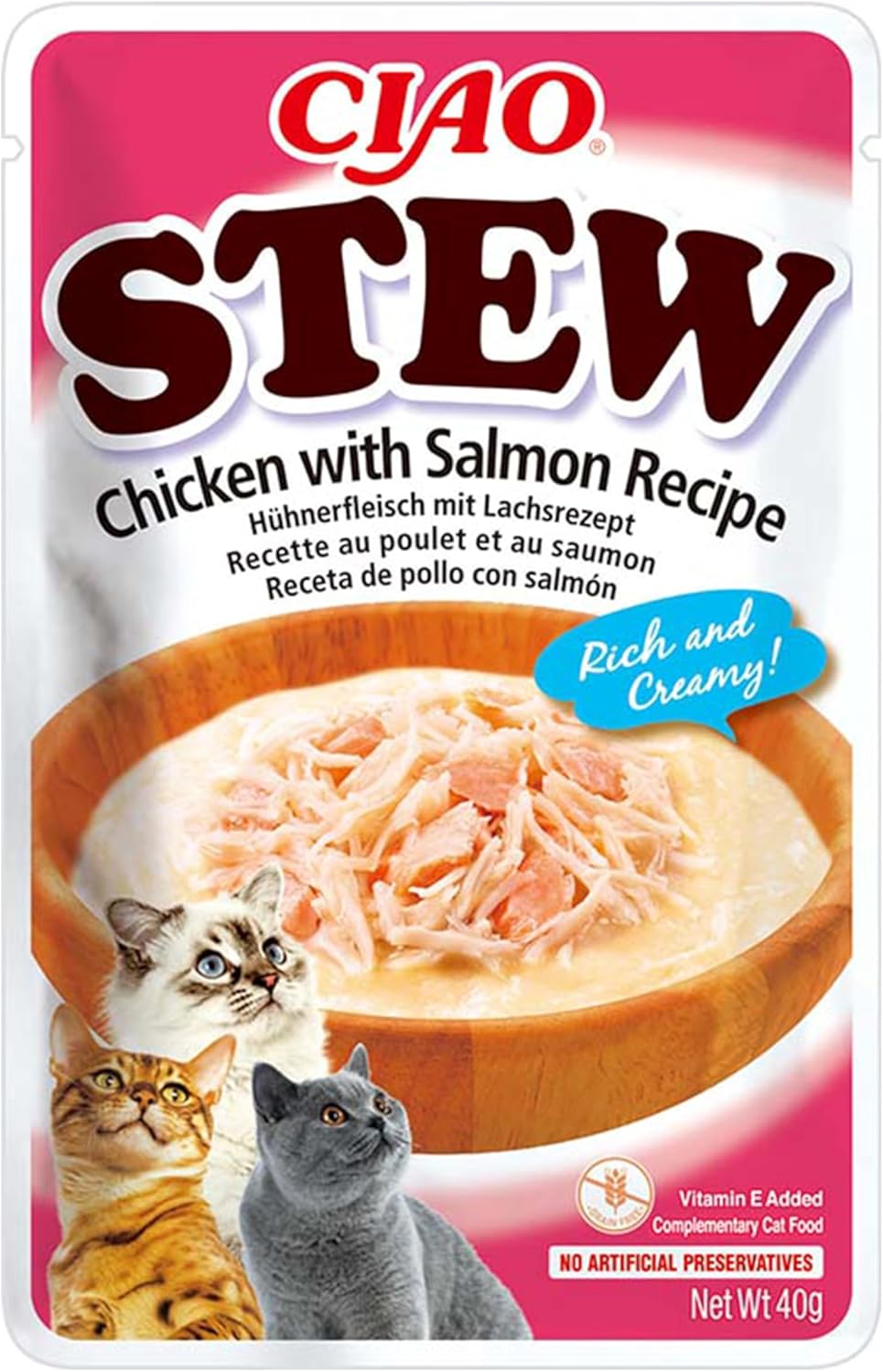 Detalle 2 de CHURU Cat Ciao Stew Receta Pollo y Salmón 12x40 g 🐱