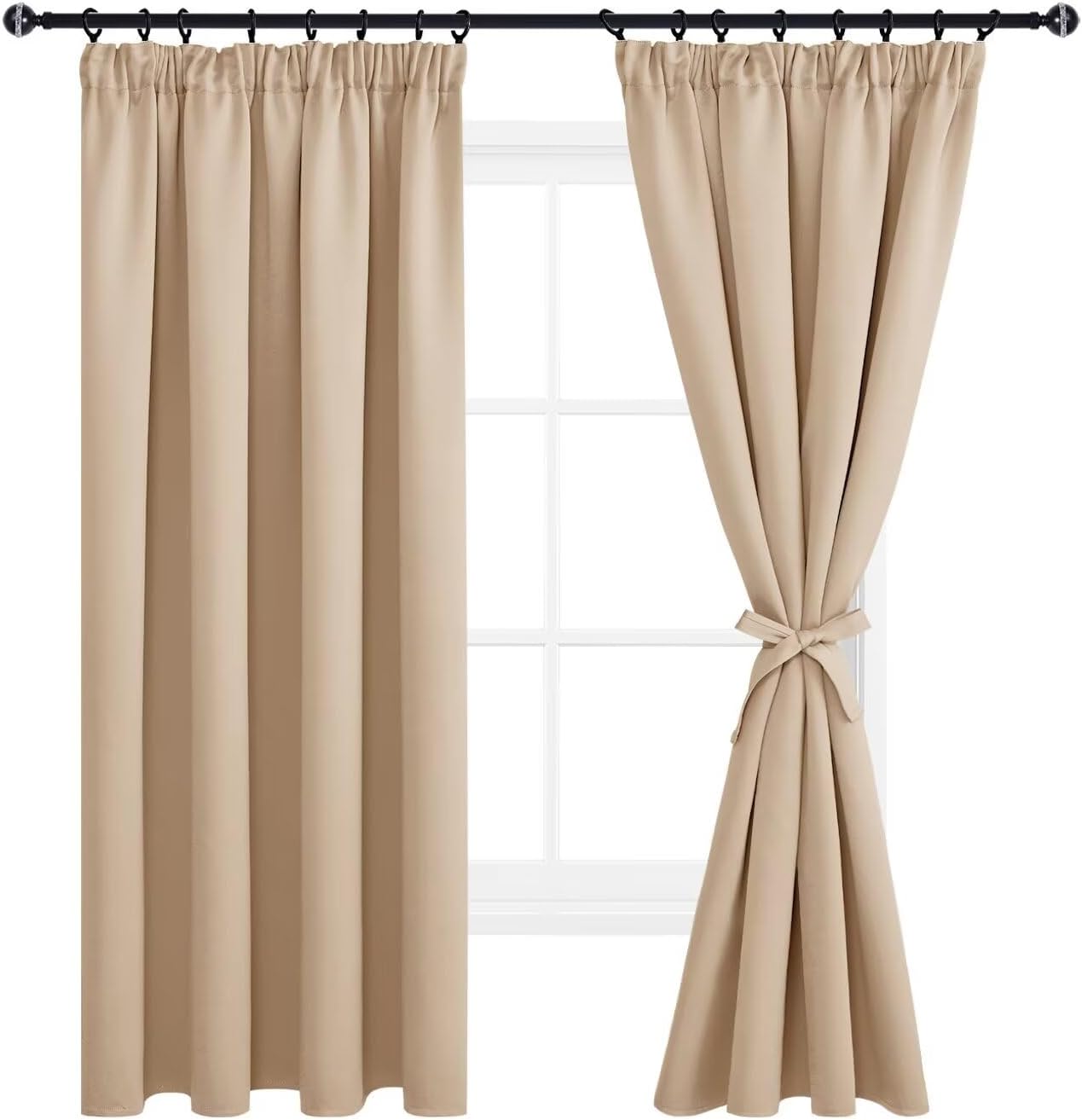 Detalle de DWCN Verdunkelungsvorhänge Dicke Thermovorhänge 200x140 cm (Höhe x Breite) beige, 2er Set
