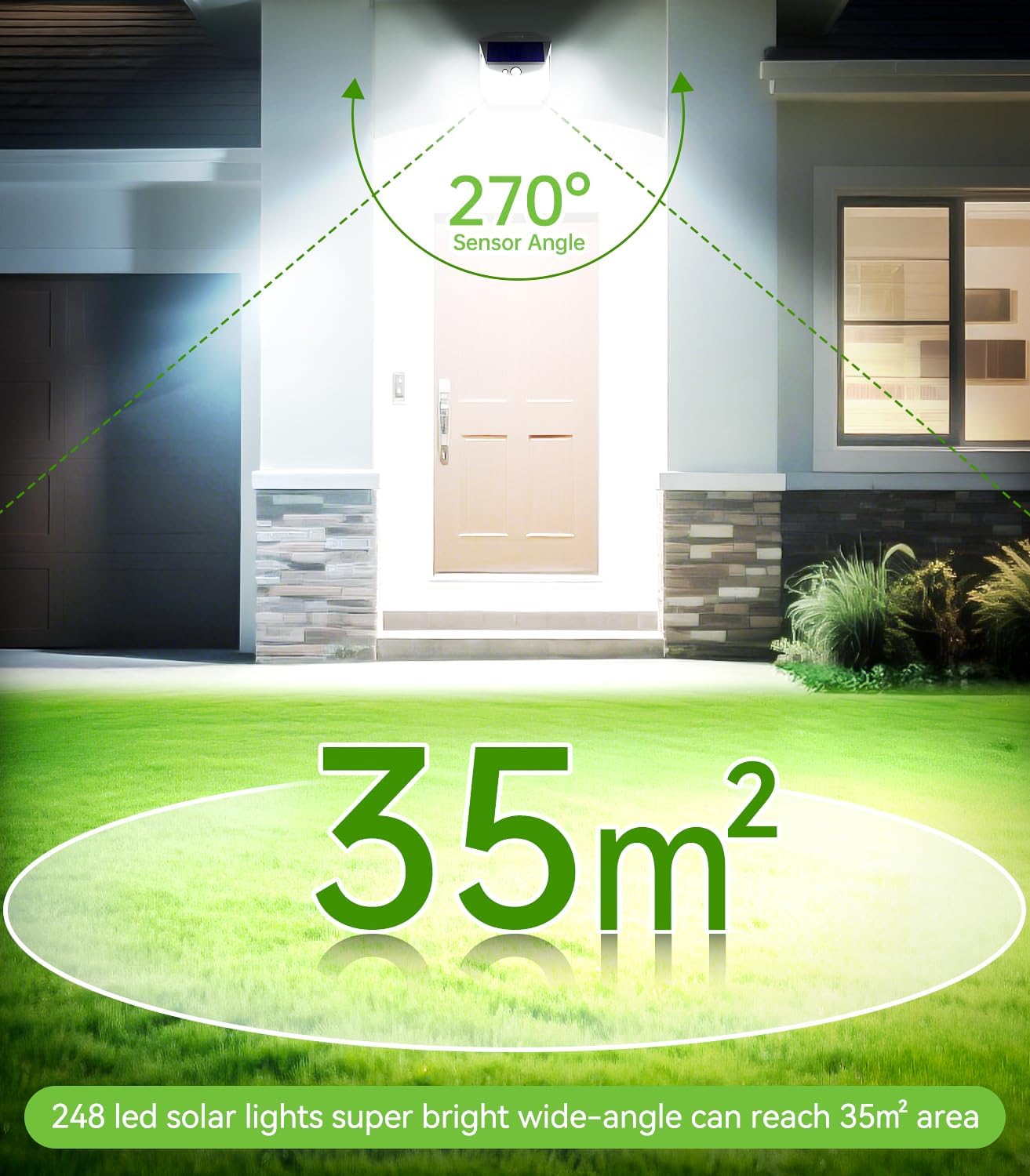 Thumbnail 6 de Solar Security Lights Outdoor Garden (248 LEDs) 3 Modes Motion Sensor Wall Lights – IP65, 2 Pack