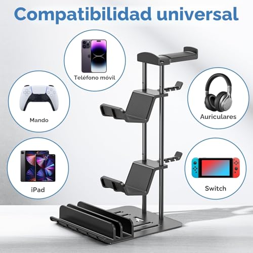 Detalle de KDD Soporte Auriculares Gaming Universal con Organizador de Cables y Barra de Aluminio