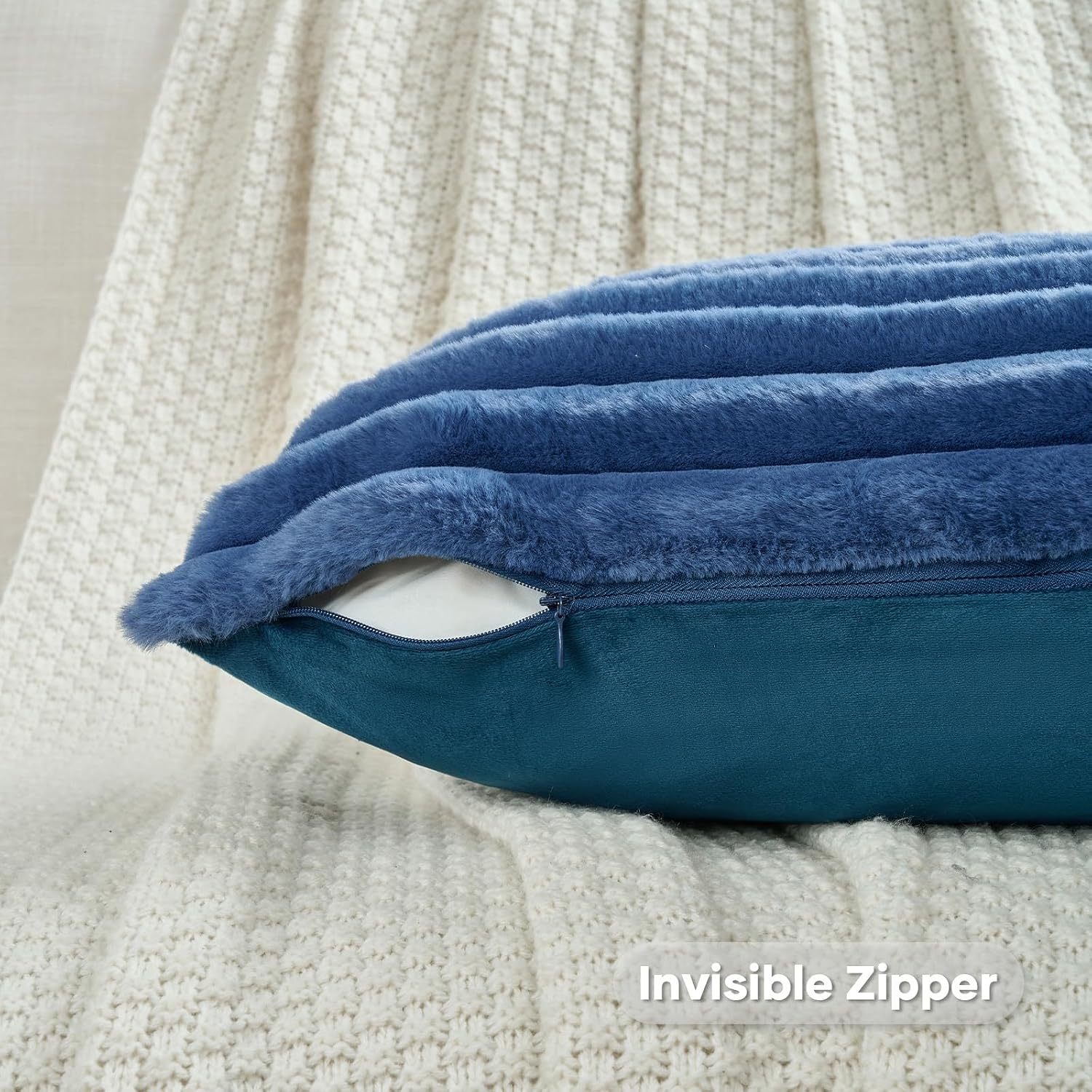 Thumbnail 4 de Ystyle lot de 2 housses de coussin 40x40 en fausse fourrure bleu marine