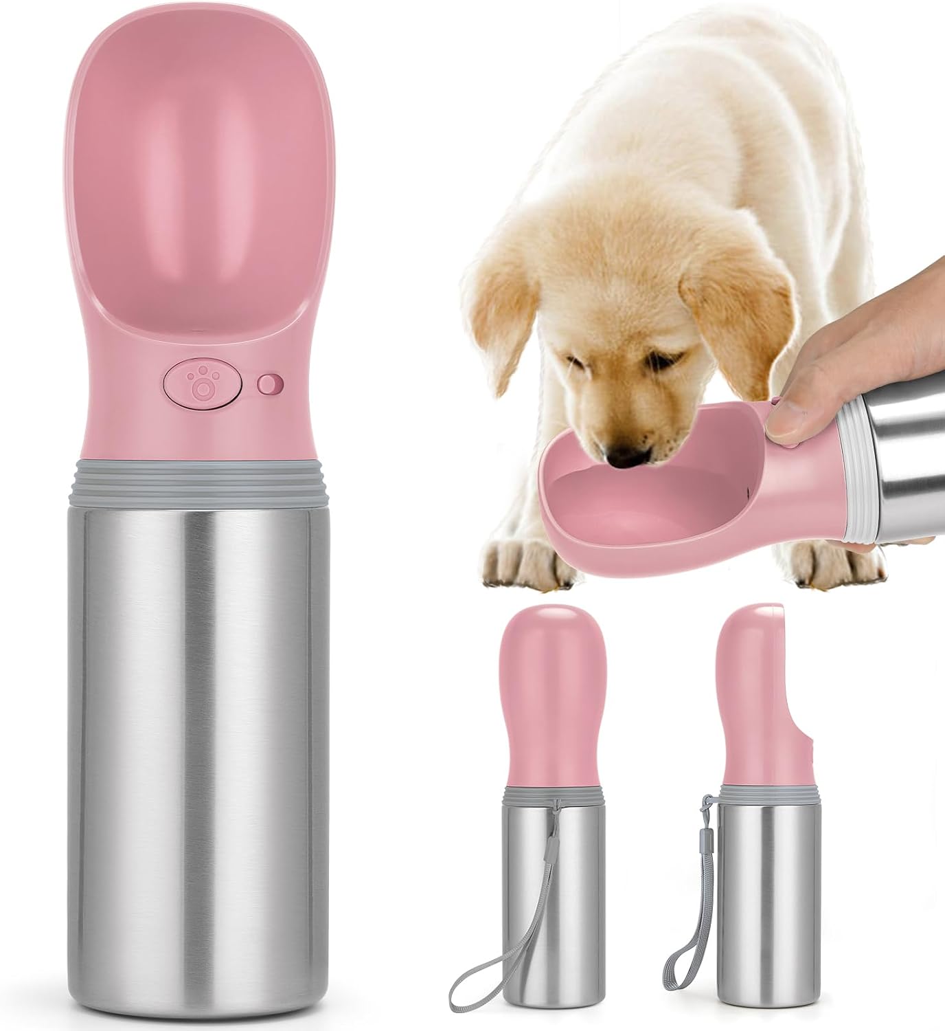 Detalle de Anipaw 14オンス 犬用ウォーターボトル ステンレス製・漏れ防止・ワンキー給水