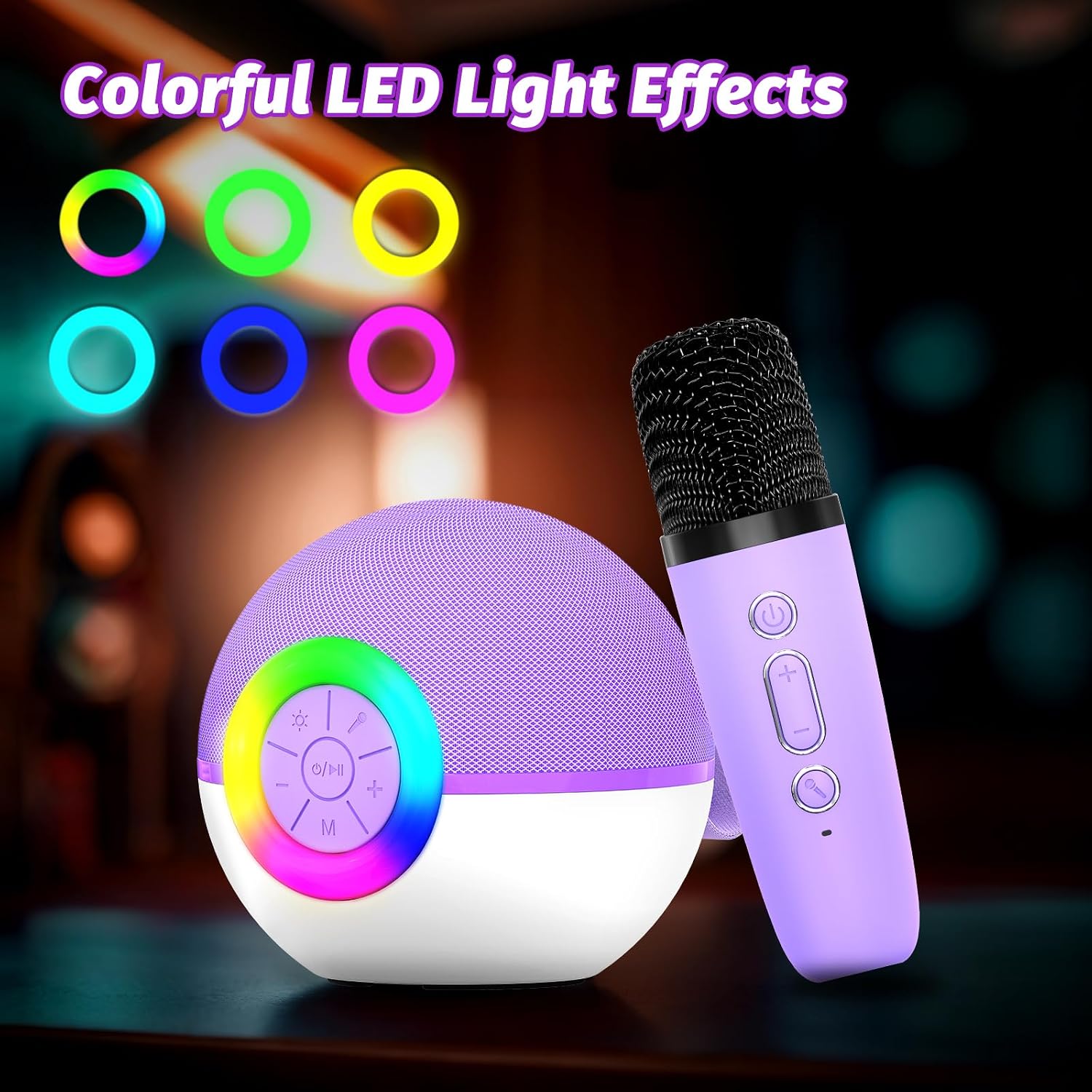 Detalle de goopow T97 Mini Karaoke Machine with Bluetooth, Two Wireless Microphones and LED Lights