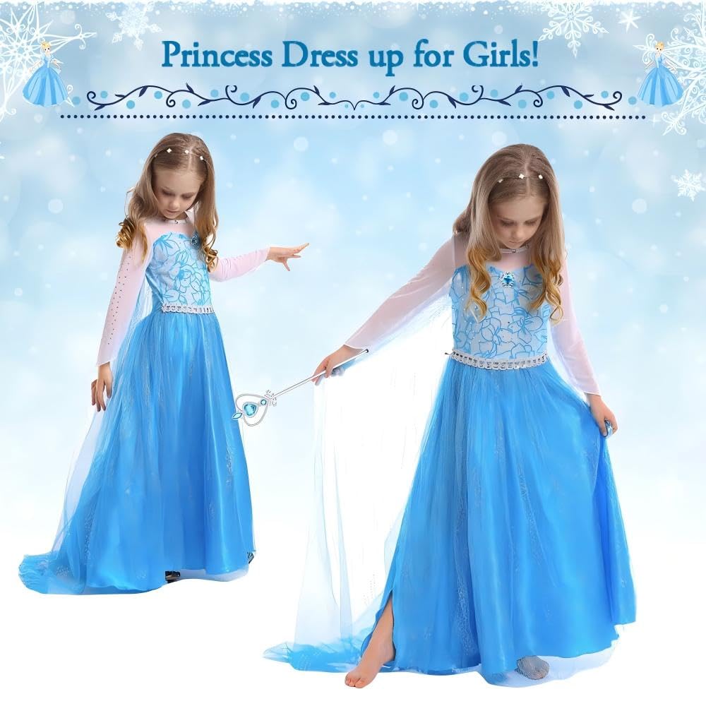 Detalle de ACWOO Prinzessin-Kostüm für Mädchen mit Krone und Zauberstab – 6 Größen (3–9 Jahre)