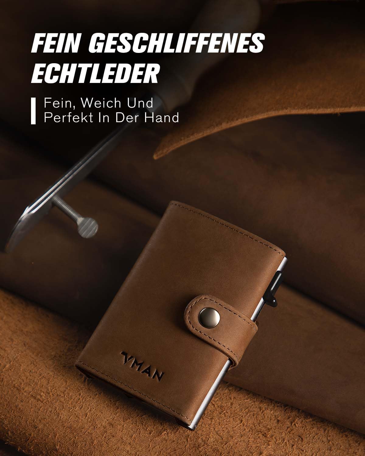 Thumbnail 5 de VMAN Geldbörse Herren: Slim Wallet mit Münzfach, RFID-Schutz und Premium-Leder