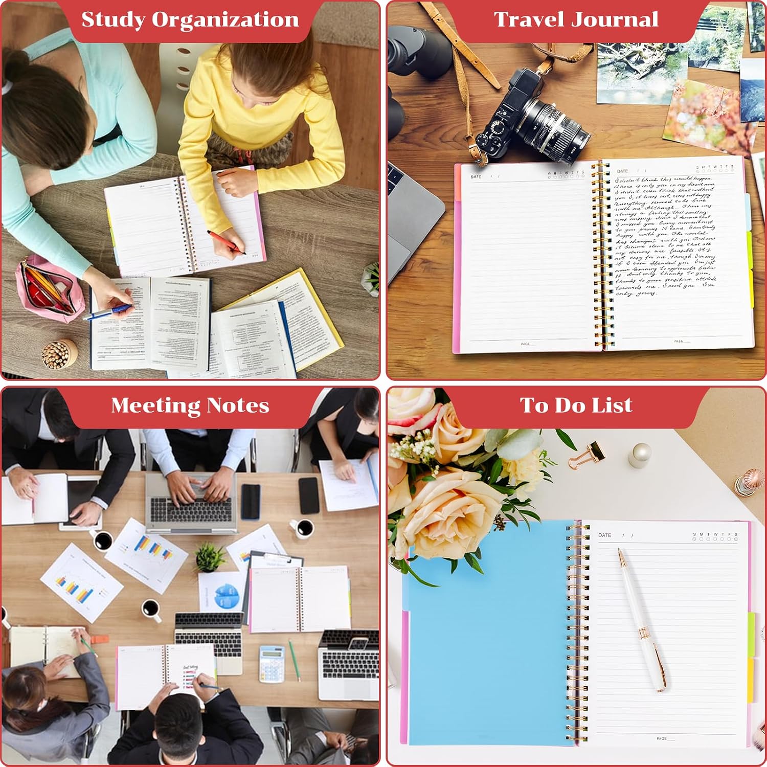 Thumbnail 6 de MOFELON A4 Notebook with Dividers – Pink, 240 Pages, 100gsm, PVC Hardcover